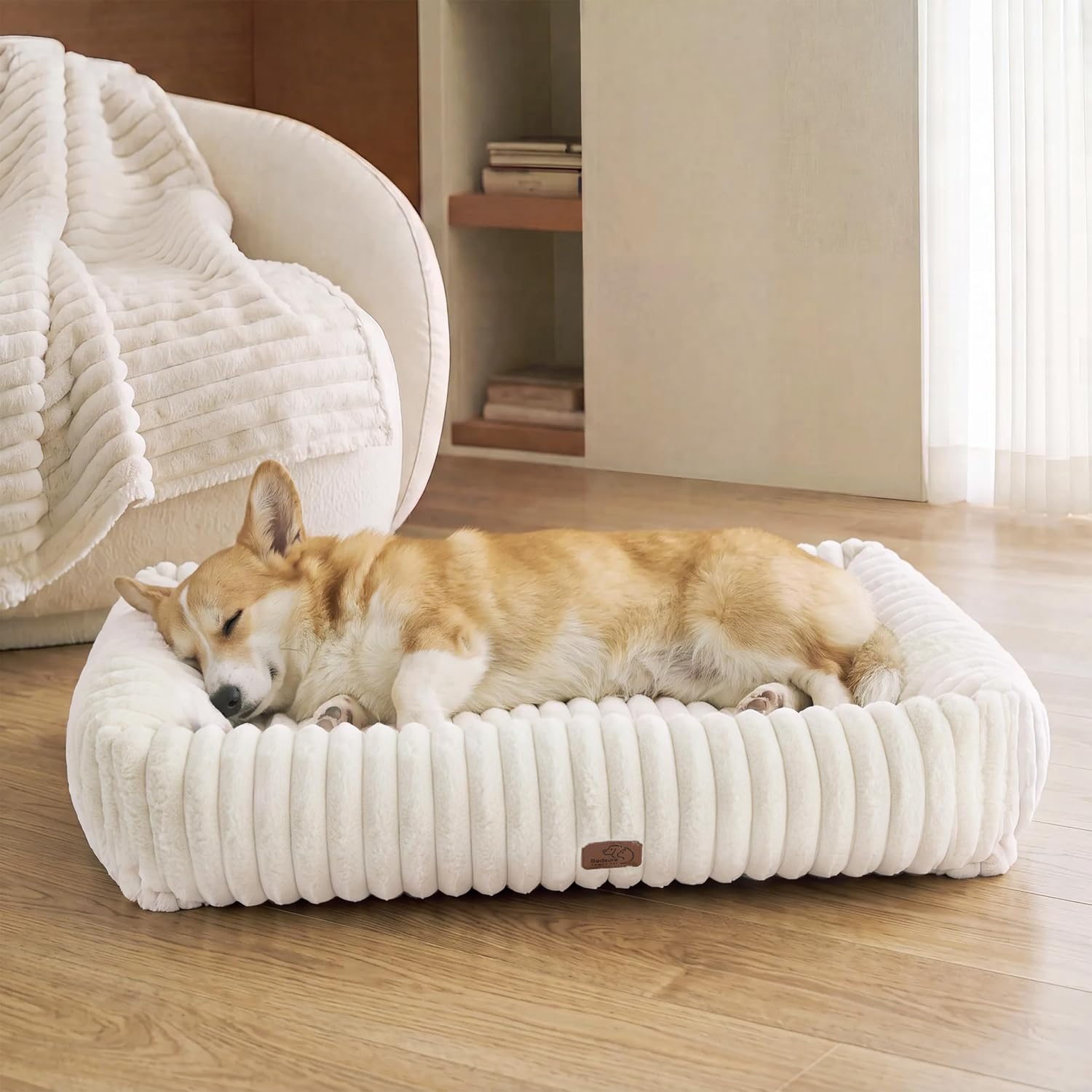 Bedsure ComfyFleece™ Cute Dog Beds Large Sized Dog Washable, 36in Blush Pink, Furry Big Square Pet Beds, Washable Aesthetic