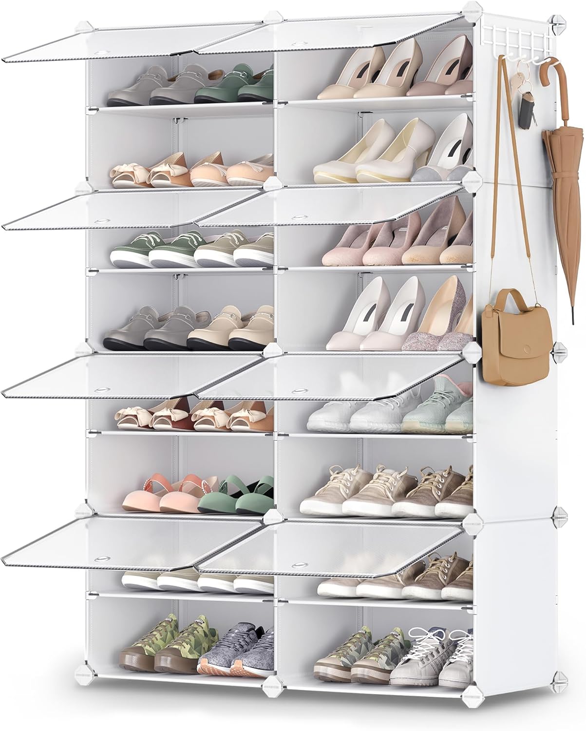 SONGMICS Shoe Rack Organizer, 8-Tier Shoe Storage Cabinet for Closet and Entryway, Holds 32 Pairs of Shoes, Adjustable