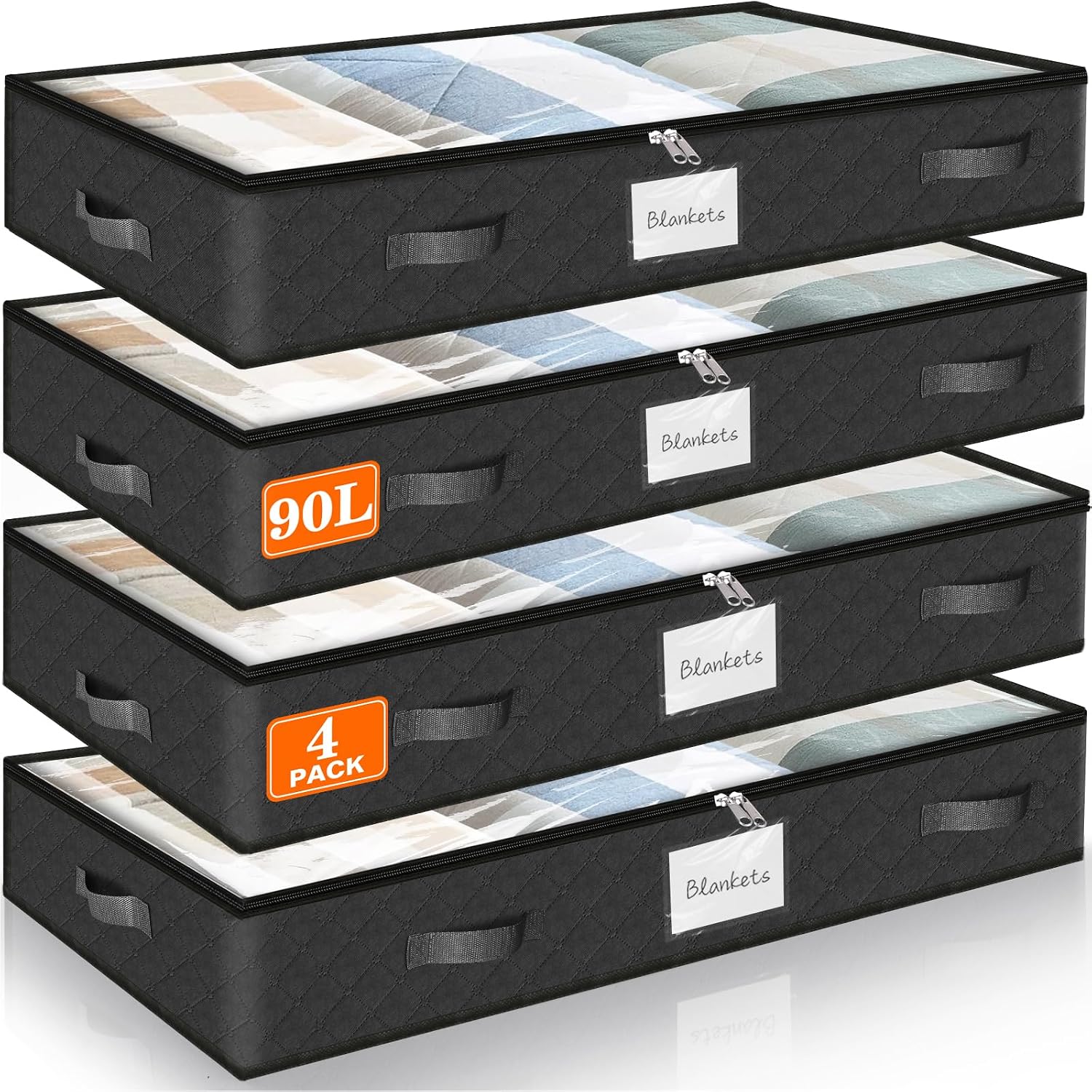 SpaceWhisper 90L Under Bed Storage Containers, Storage Bags, Organizers, 8-Pack, Gray, Foldable, Soft Fabric, Closet Organizers, Reinforced Handle
