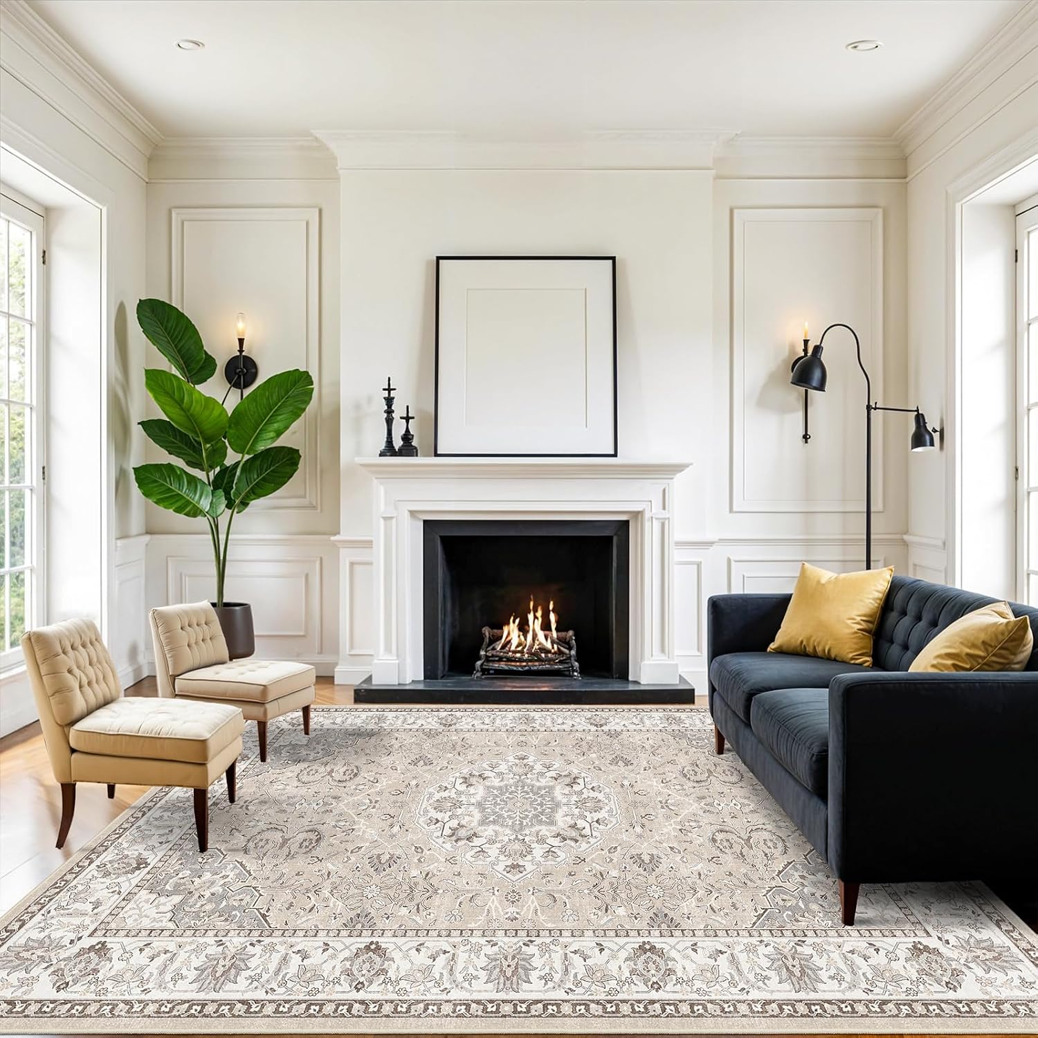 HY HAO YUN LAI Washable Large 9x12 Area Rug: Living Room Oriental Non Slip Soft Rugs Indoor Low Pile Stain Resistant Carpet for Bedroom Dining Room