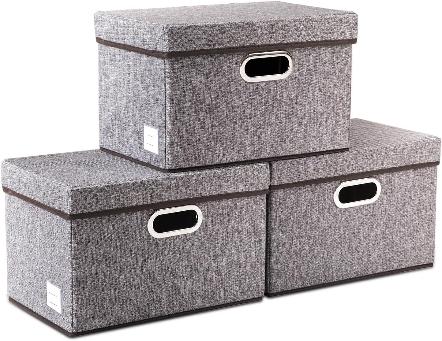 PRANDOM Large Collapsible Storage Bins with Lids 3-Pack Linen/Cotton Blend Foldable Storage Boxes Organizer Containers Baskets Cube with Cover for
