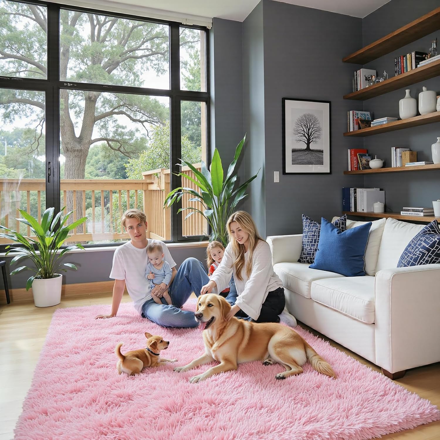 junhejiamei Area Rugs 9x12 Living Room, Large Area Rug Shaggy Carpet Soft Plush Furry Bedside Rug