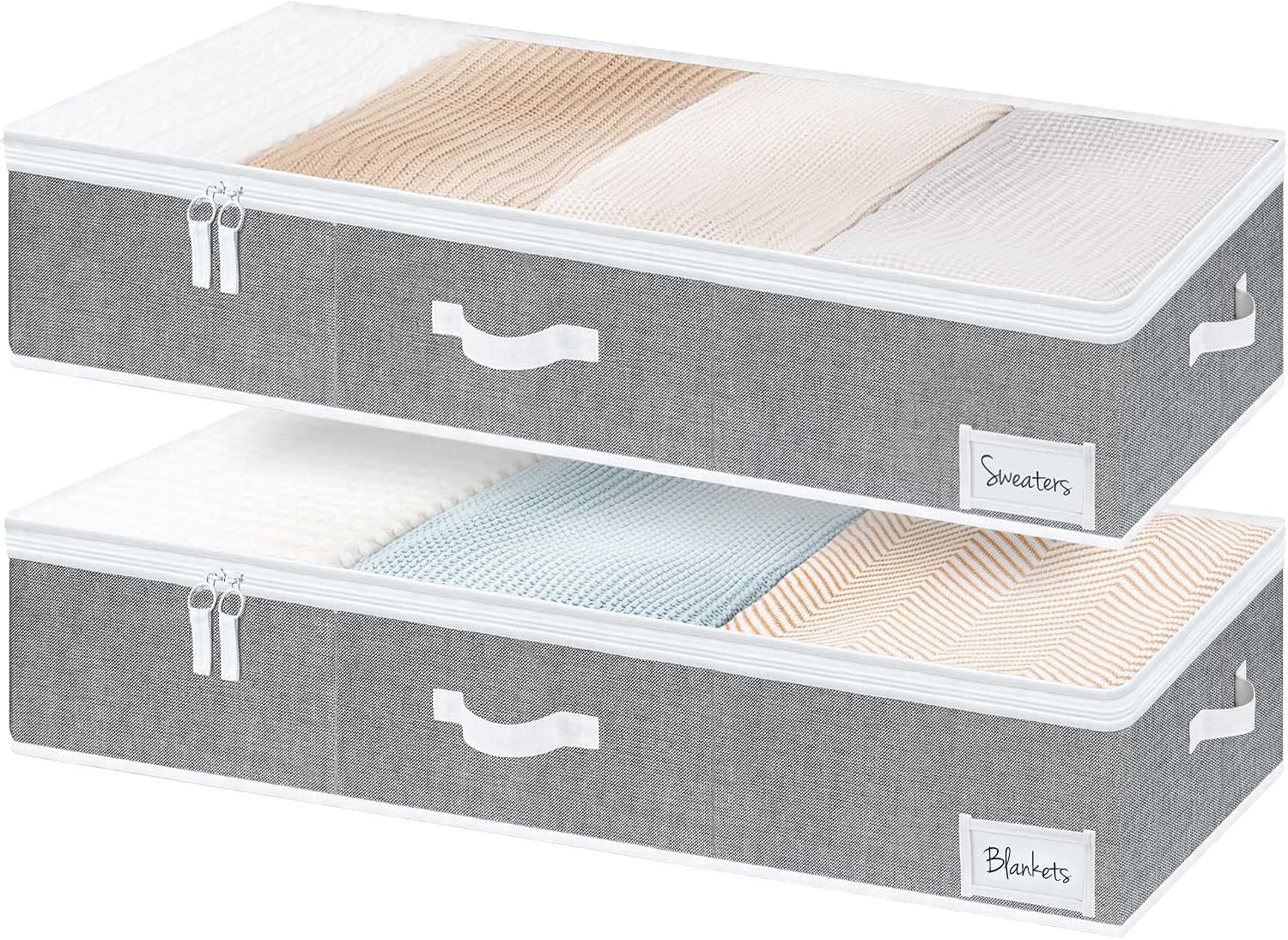 StorageWorks Large Under Bed Storage Containers with Handles and Label Holder, 2 Pack Ultra-thick Fabric Underbed Bins, Closet Organizer for Clothes