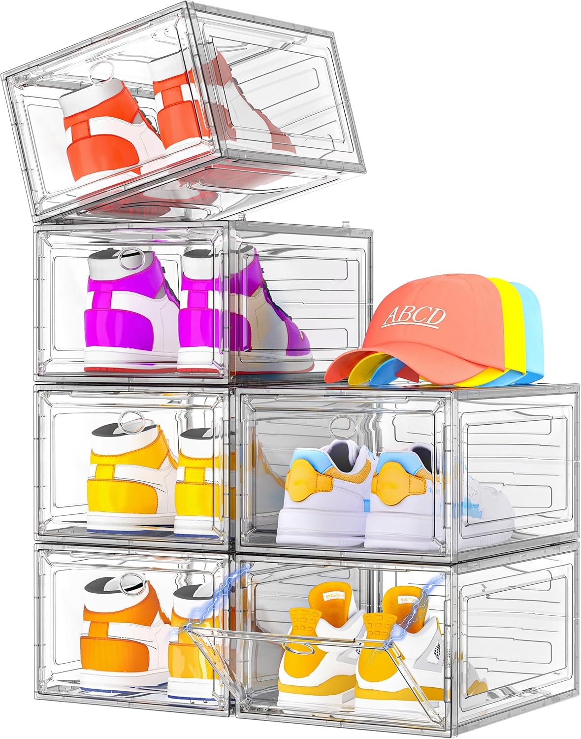 7 code Large Clear Shoe Boxes OrganizerThicker Material Stronger Shoe Box with Magnetic Door, Stackable Shoe Storage Box for Closet