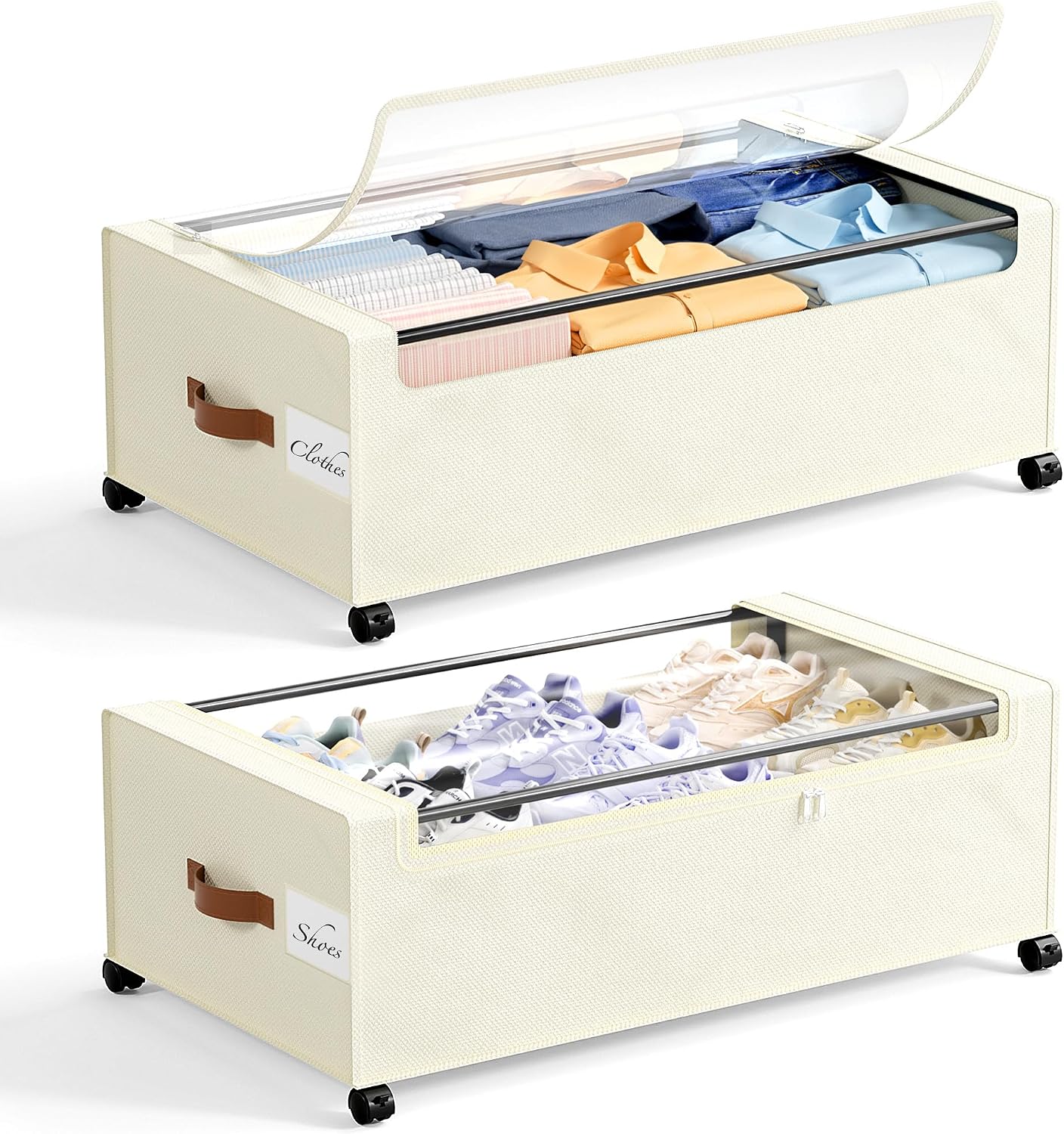 Yecaye Under Bed Storage with Wheels 2 Pack, 70L Larger Capacity Under Bed Storage Containers, Underbed Shoe Storage Organizer