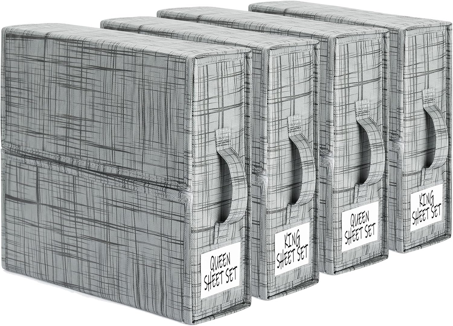 SUOCO SheetCube Bed Sheet Organizers and Storage 6 Pack, Foldable Linen Closet Organizer with Window and Label