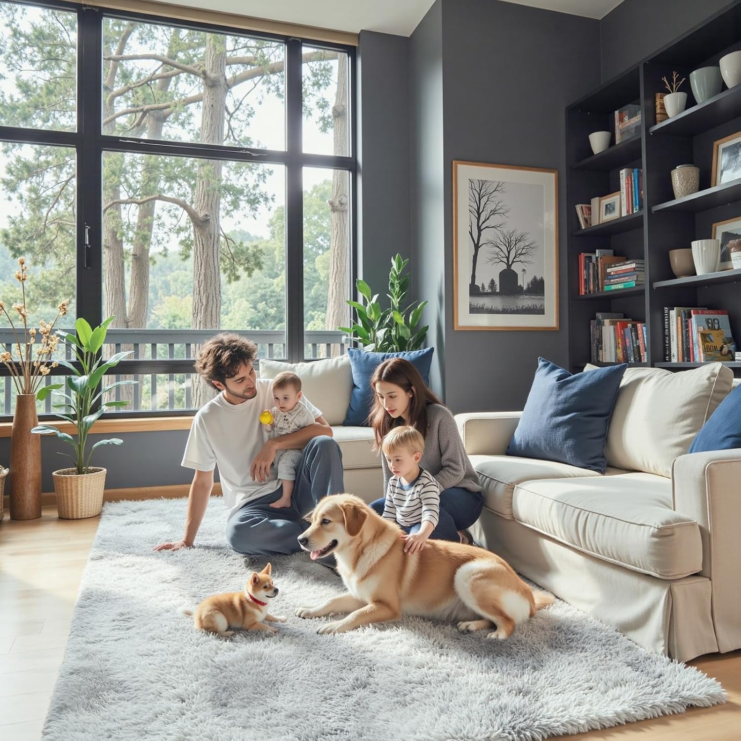 junhejiamei Area Rugs 9x12 Living Room, Large Area Rug Shaggy Carpet Soft Plush Furry Bedside Rug