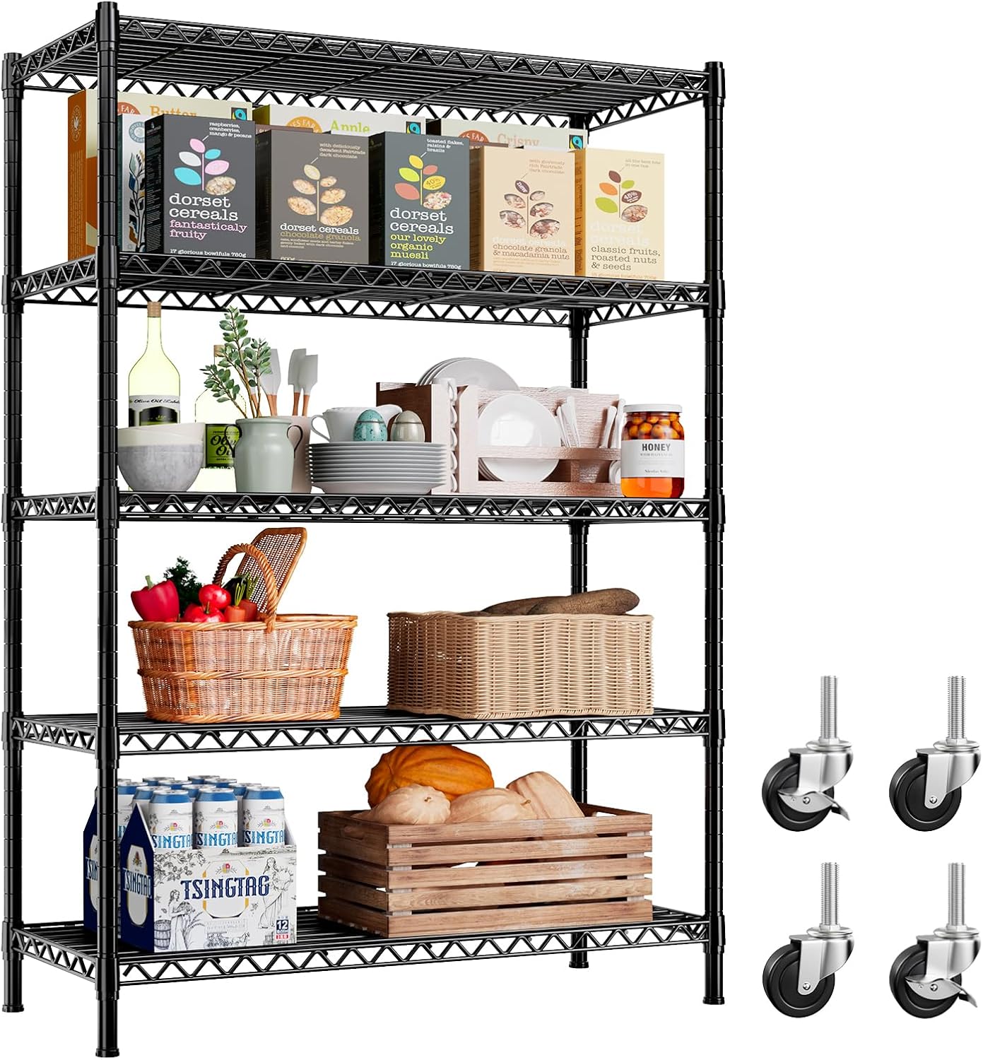 REIBII 5 Tier Metal Shelving Storage Shelves, 71''H Adjustable Wire Shelves Garage Shelving Unit for Kitchen, Pantry, Laundry Room, Warehouse, Office