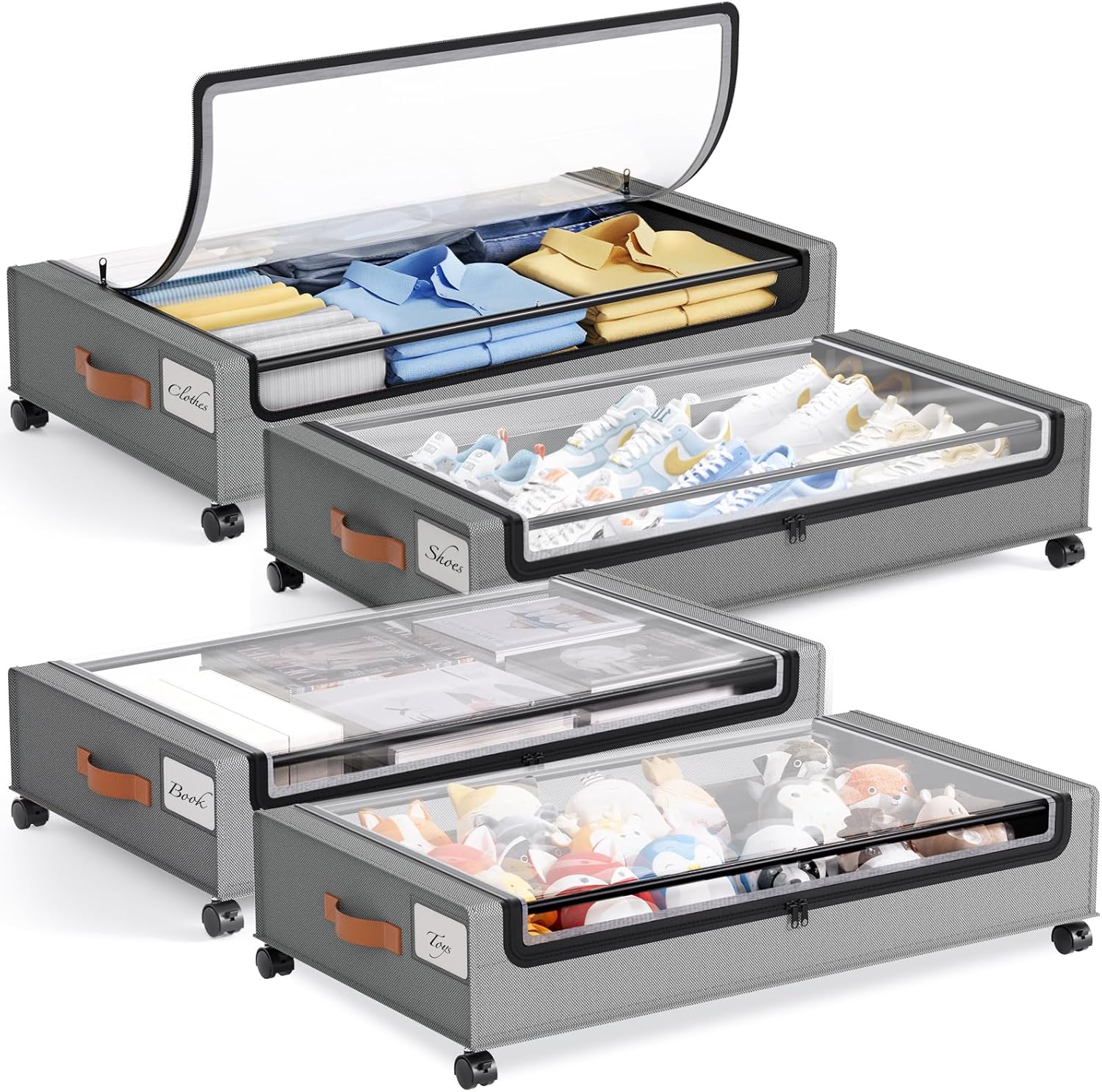 Yecaye Under Bed Storage with Wheels 2 Pack, 70L Larger Capacity Under Bed Storage Containers, Underbed Shoe Storage Organizer