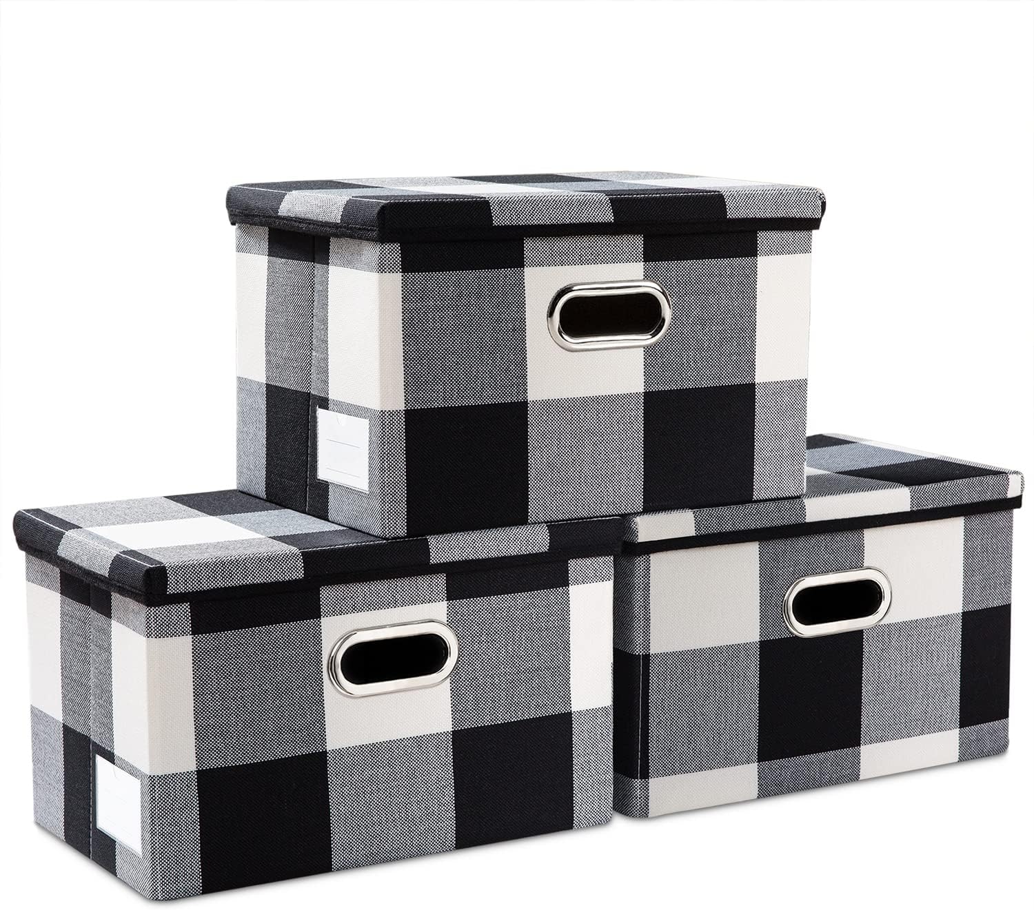 PRANDOM Large Collapsible Storage Bins with Lids 3-Pack Linen/Cotton Blend Foldable Storage Boxes Organizer Containers Baskets Cube with Cover for