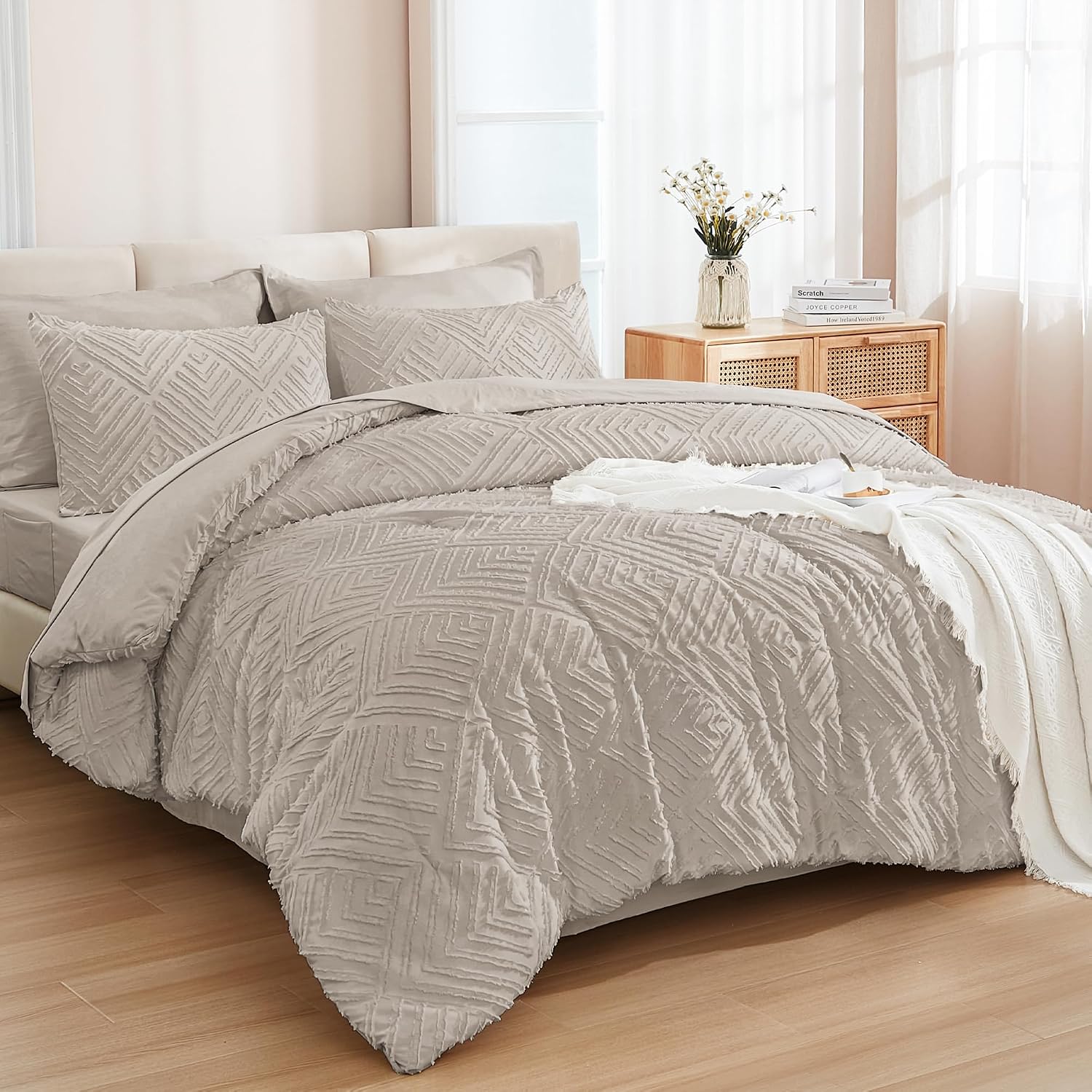 Andency King Size Comforter Set Burnt Orange - 7 Pieces Bed in a Bag King Boho Terracotta Bedding Comforter Sets, Rust Tufted Bed Set with Comforter
