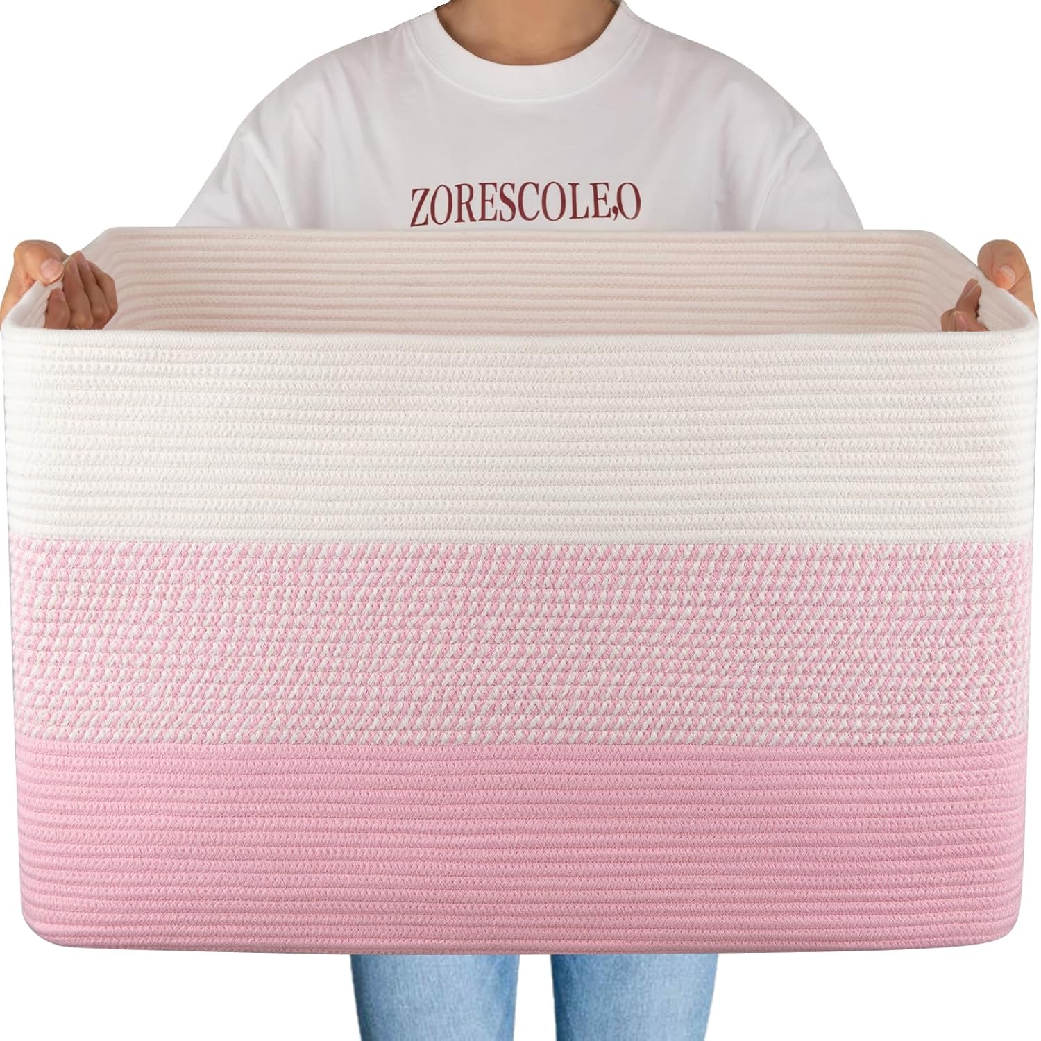 OIAHOMY 108L Super Large Blanket Basket, 25"x16"x16"(108L) Rectangle Woven Baskets for Storage, Cotton Rope Basket For Living Room