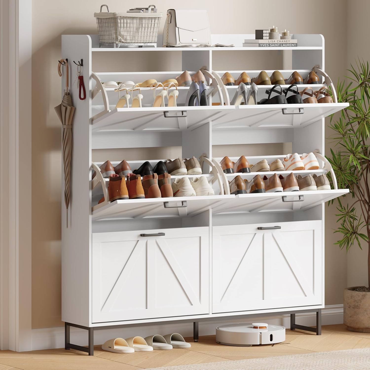Shoe Cabinet with 2 Flip Drawers, Freestanding Hidden Shoe Storage Organizer for Entryway