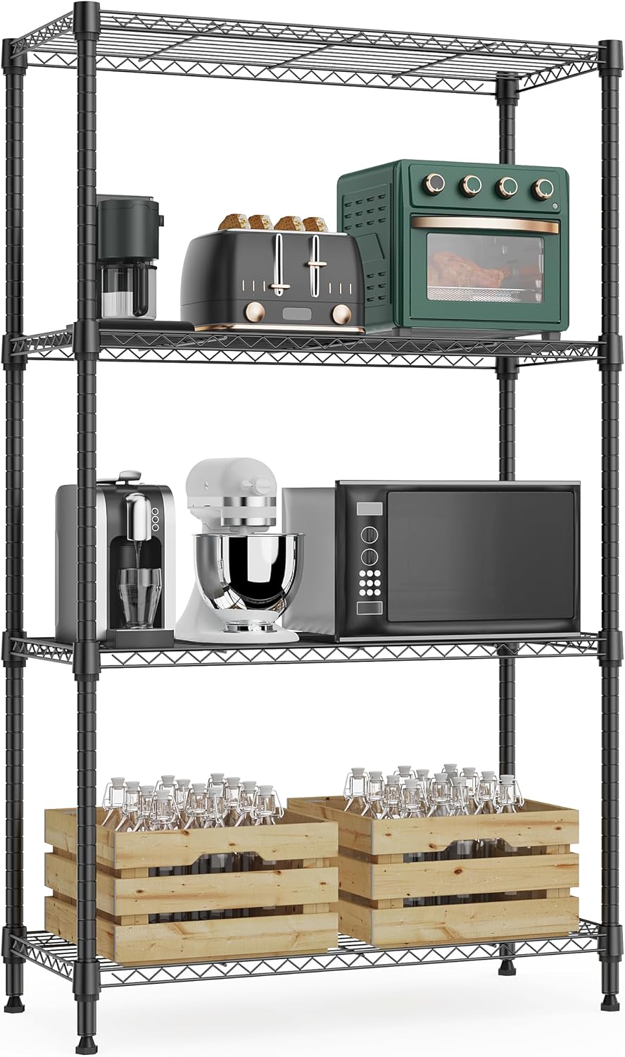 M MZG 1250 lbs 5 Tier Shelf Metal Storage Shelves Wire Rack Closet Organizers with Wheel for Garage Kitchen Bathroom Laundry Chrome 13.7" D x 23.6" W