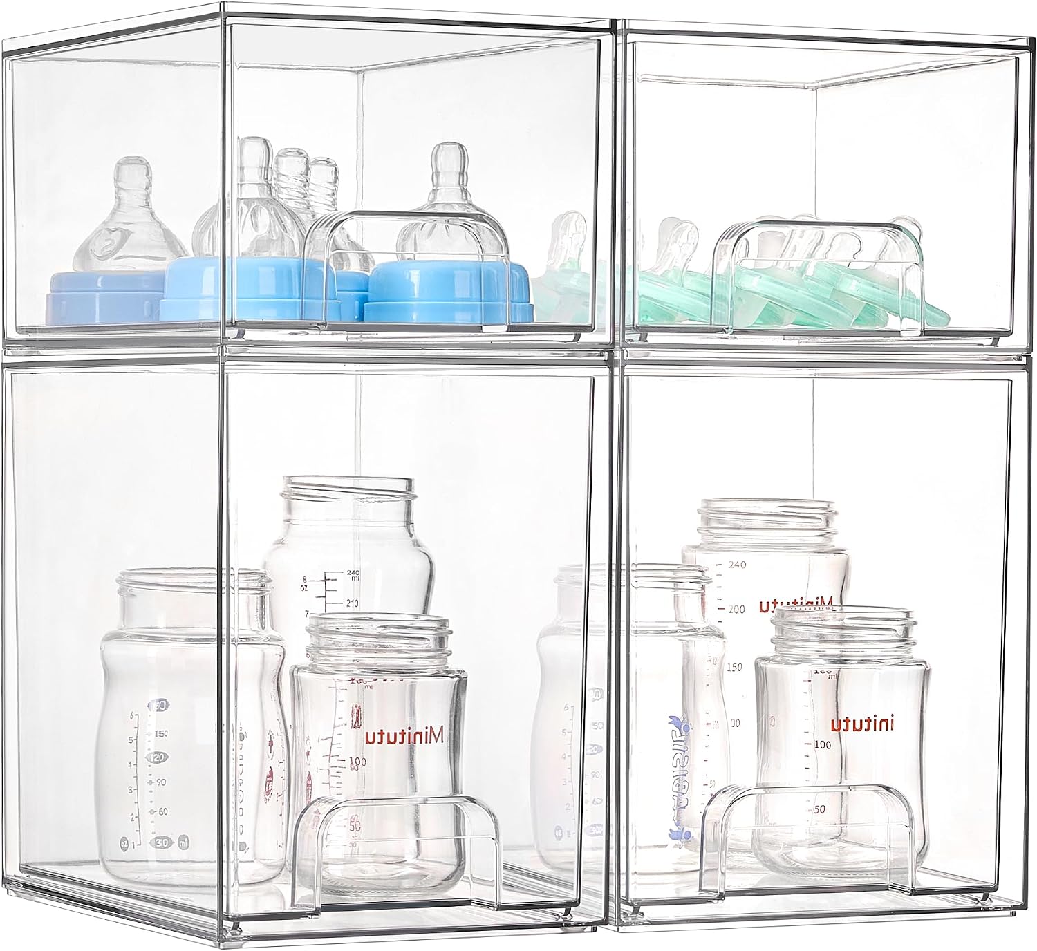 Vtopmart Stackable Storage Drawers Set of 6, Clear Plastic Organizer Bins for Bathroom Supplies, for Cabinet, Shelf, Pantry, Laundry Room Organization