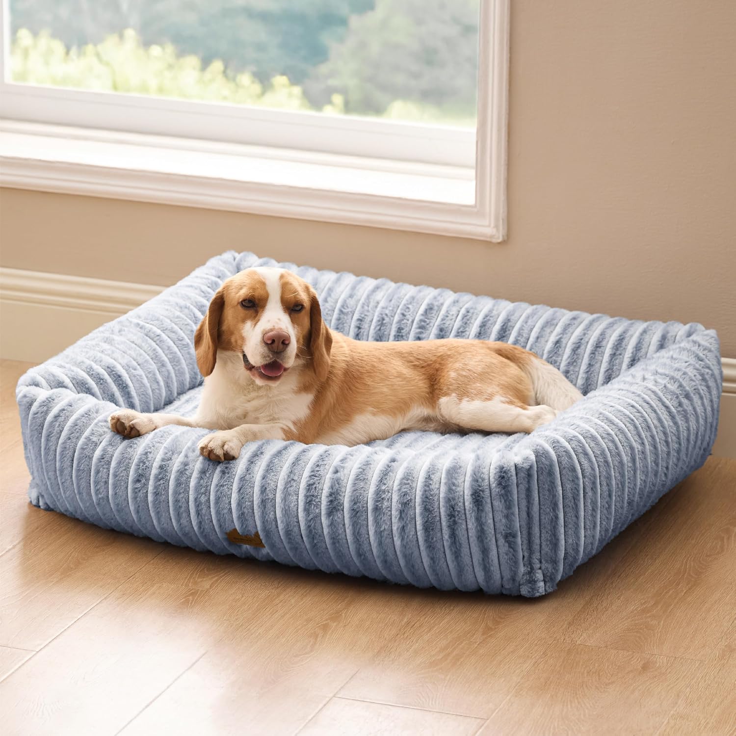 Bedsure ComfyFleece™ Cute Dog Beds Large Sized Dog Washable, 36in Blush Pink, Furry Big Square Pet Beds, Washable Aesthetic