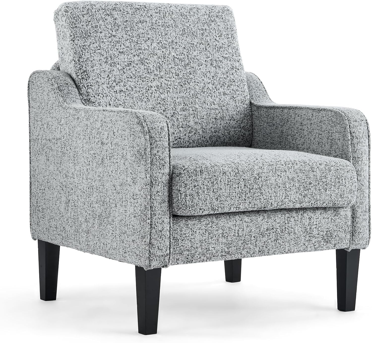 VINGLI Mid Century Modern Accent Chair, Light Grey Fabric Accent Chairs for Living Room Upholstered Armchair with Scooped Arms for Bedroom, Apartment