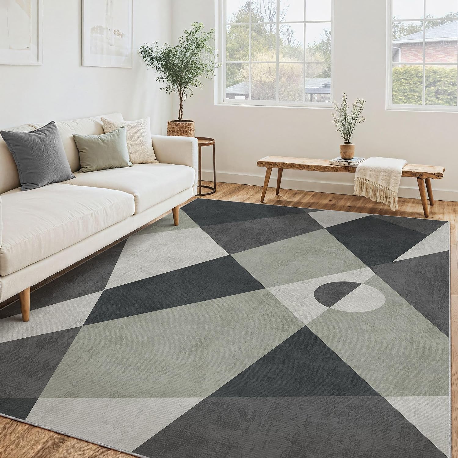 Tortania Area Rug Living Room Rugs - 10x12 Washable Large Soft Neutral Boho Moroccan Bohemian Farmhouse Rug Indoor Floor Carpet for Bedroom Under