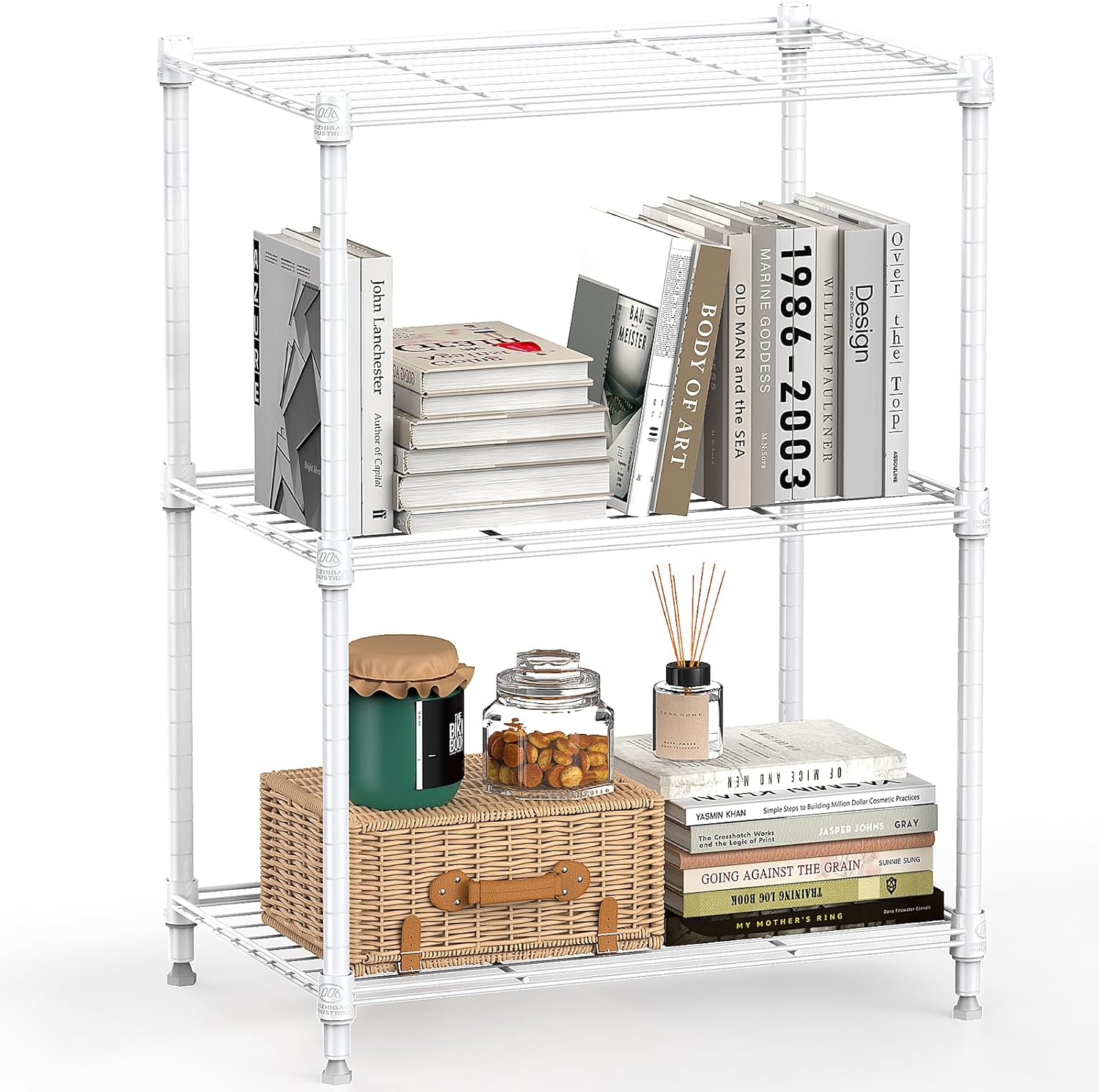 M MZG 750 lbs 3 Tier Shelf Metal Storage Shelves Wire Rack Closet Organizers with PP Board for Garage Kitchen Bathroom Laundry Chrome 11.8" D x 21.7"