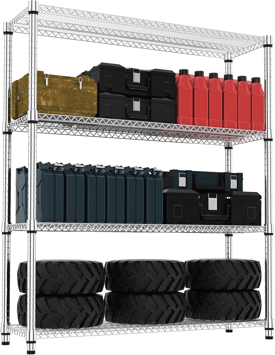 M MZG 1250 lbs 5 Tier Shelf Metal Storage Shelves Wire Rack Closet Organizers with Wheel for Garage Kitchen Bathroom Laundry Chrome 13.7" D x 23.6" W