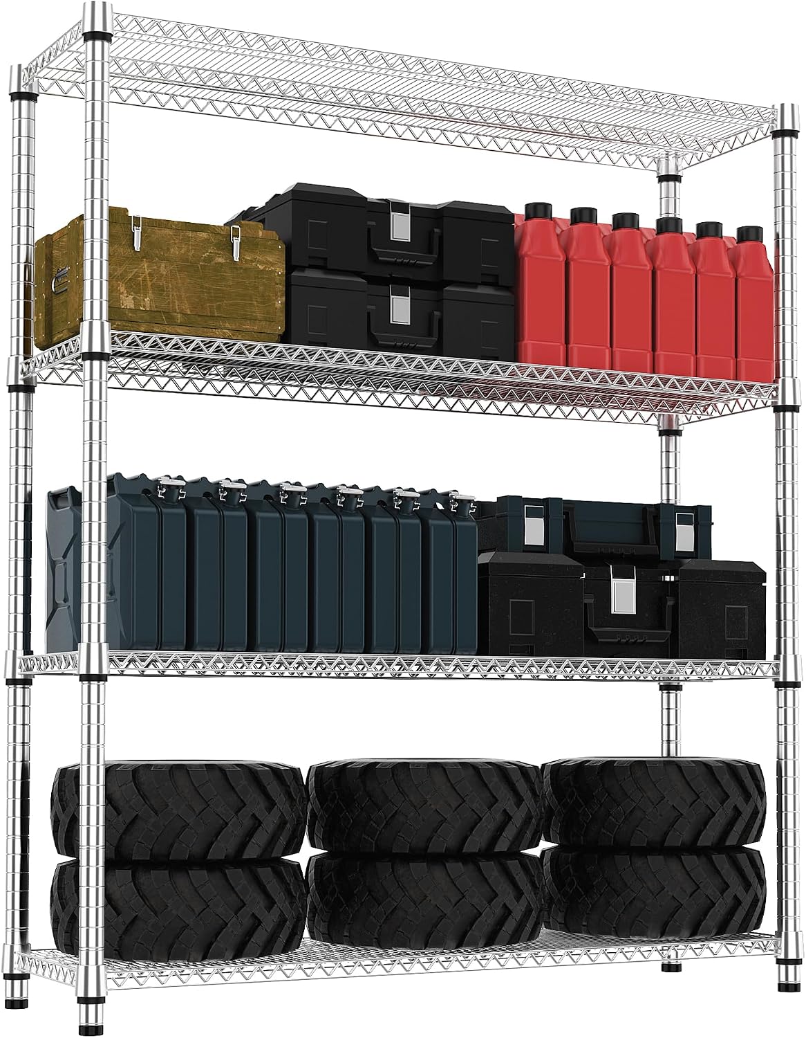 M MZG 5-Shelf Storage Shelves, Wire Shelving Heavy Duty Metal Storage Shelving Unit Adjustable Garage Shelving Rack Pantry Kitchen (Chrome, 4 Tier