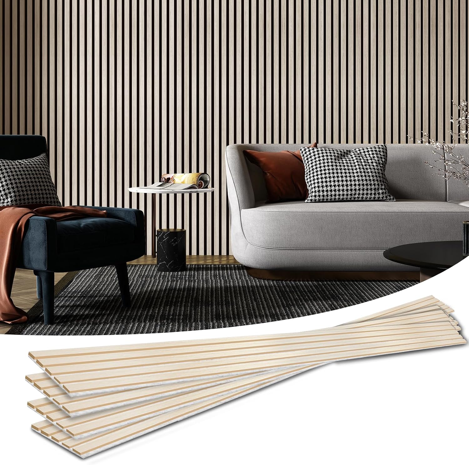 Art3d 6-Piece Wood Slat Acoustic Panels for Stylish Decor and Noise Reduction, 3D Textured Panel for Ceiling and Wall, Walnut