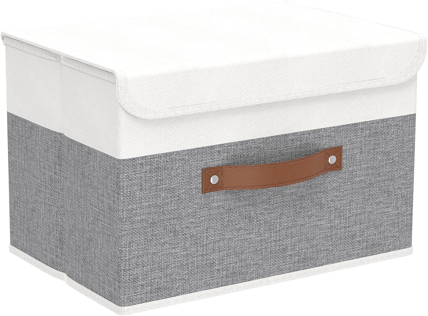 Yawinhe Storage Bins with Lids, Beige, 17.7x11.8x11.8in, 5-Pack, Fabric Container with Leather Handle, Washable Home Basket