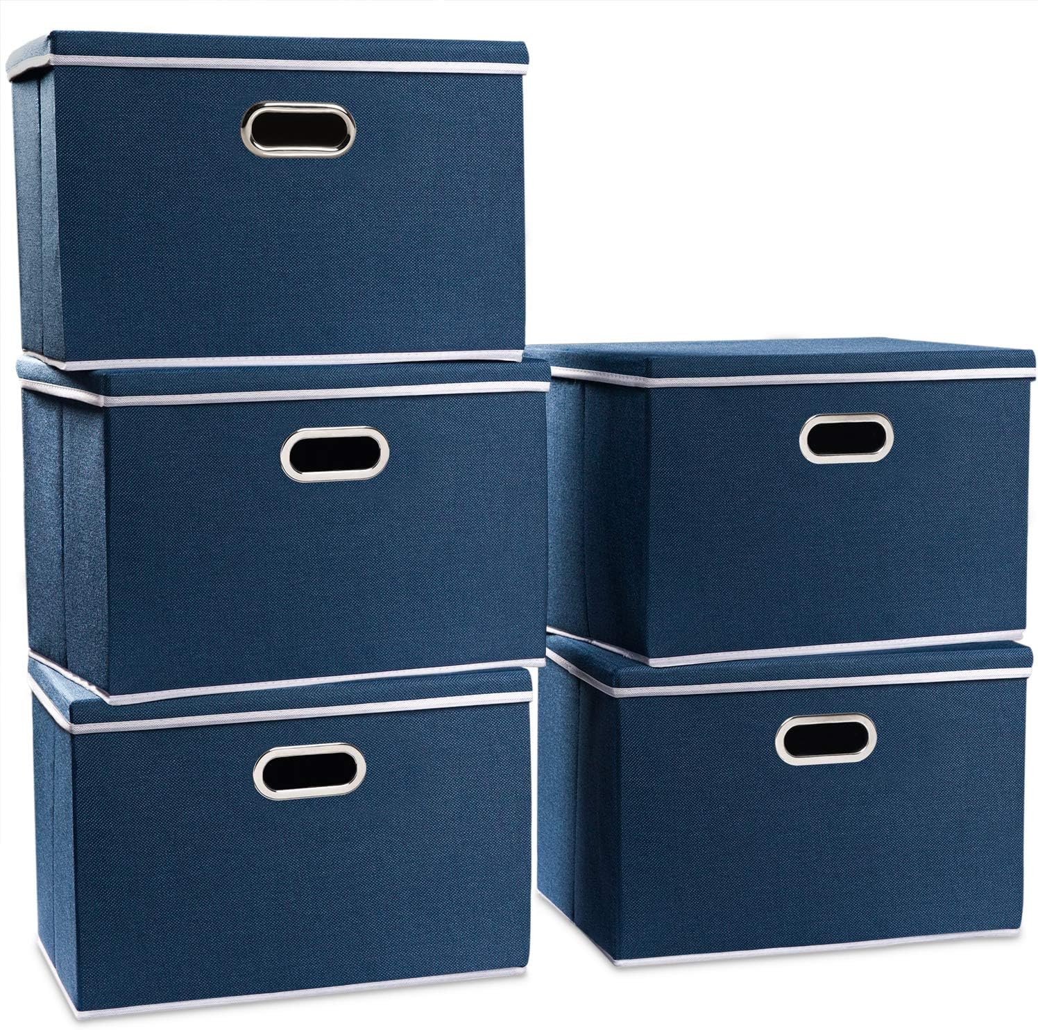 PRANDOM Large Collapsible Storage Bins with Lids 3-Pack Linen/Cotton Blend Foldable Storage Boxes Organizer Containers Baskets Cube with Cover for