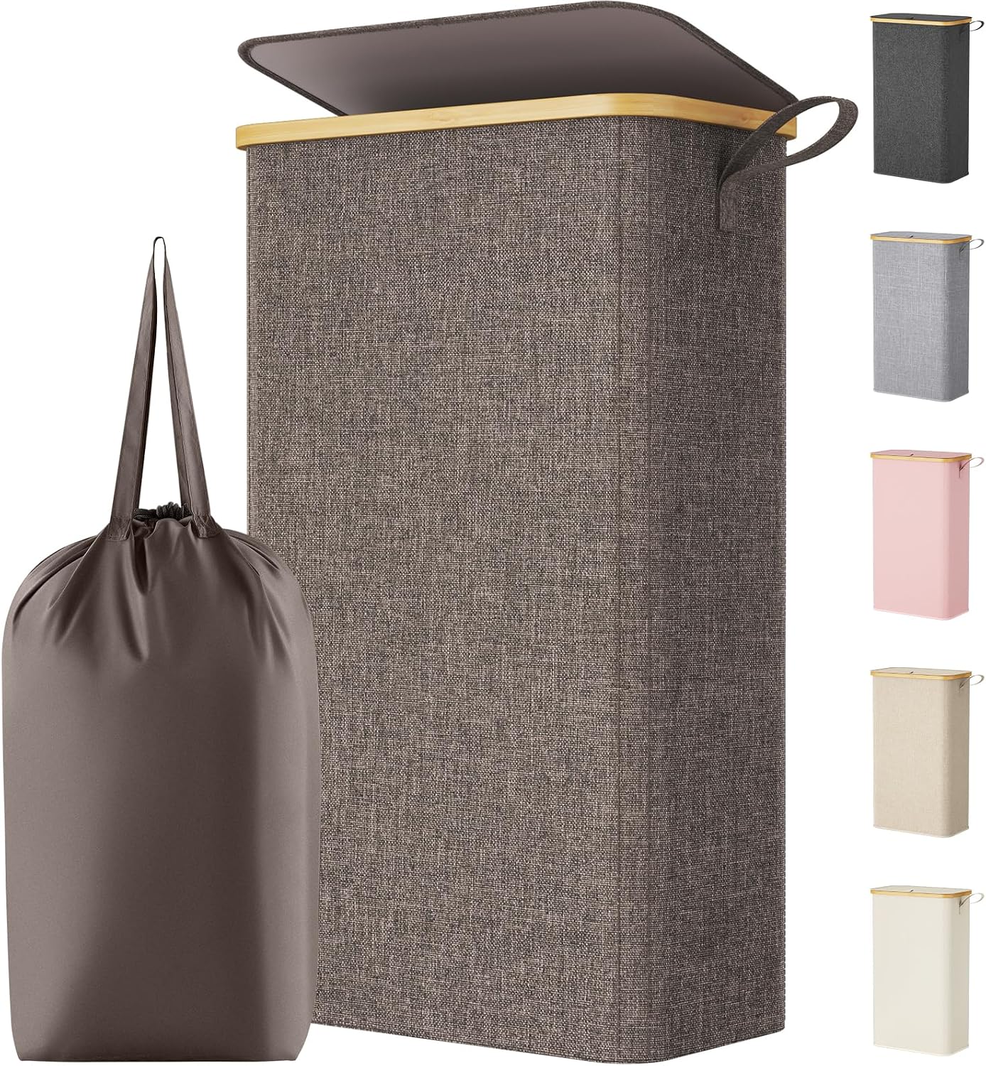 Lifewit 150L Double Laundry Hamper with Lid, Large Laundry Basket with Removable Bag and Bamboo Handles