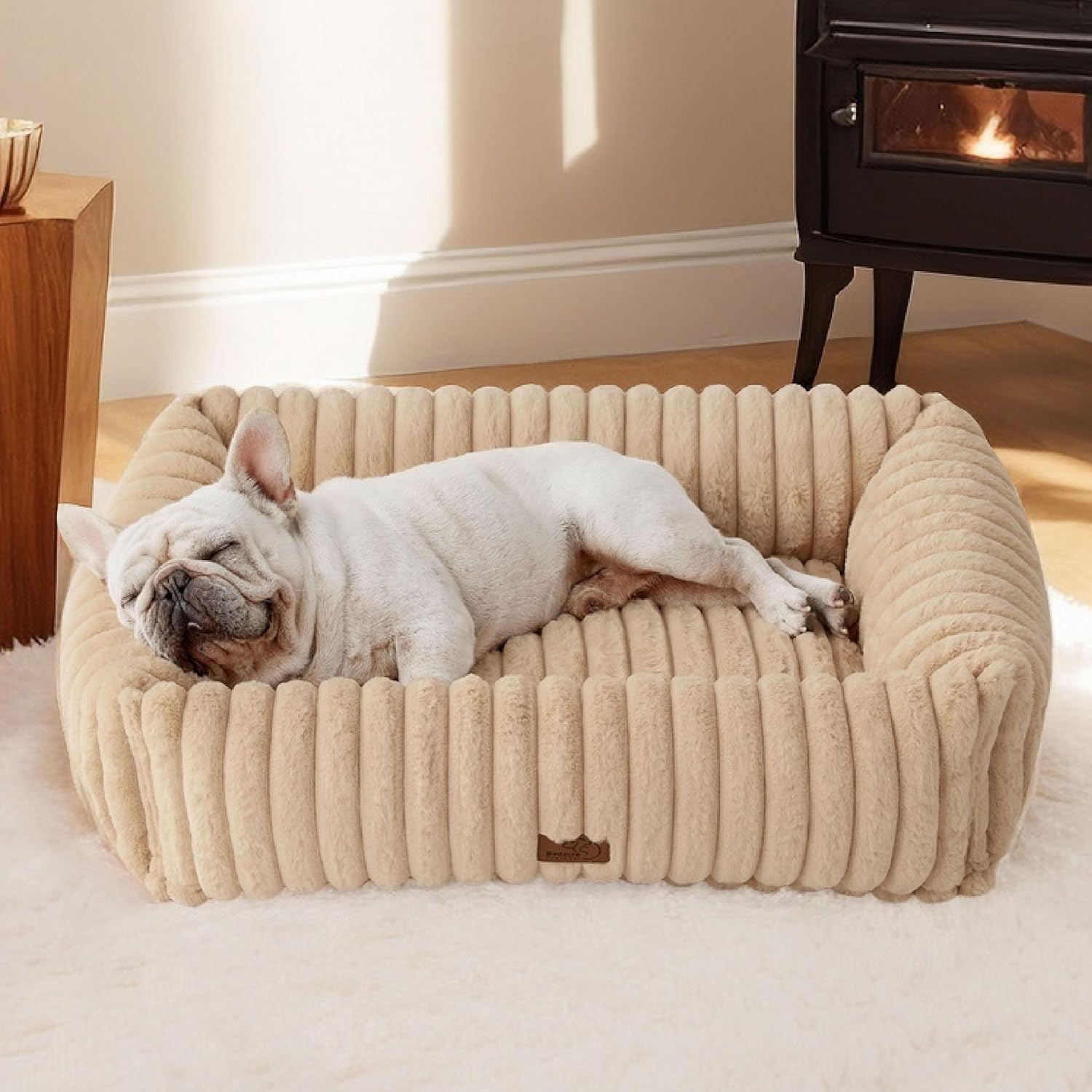 Bedsure ComfyFleece™ Cute Dog Beds Large Sized Dog Washable, 36in Blush Pink, Furry Big Square Pet Beds, Washable Aesthetic