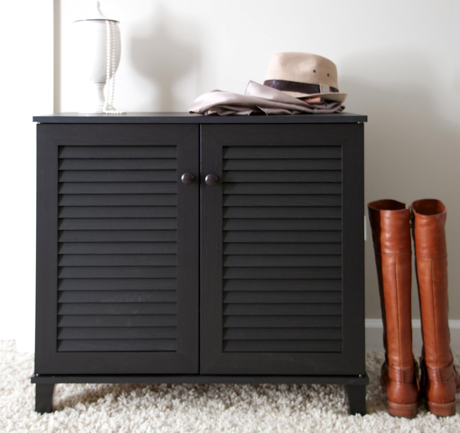 Baxton Studio FP-01LV-Espresso Studio Coolidge Shoe-Storage Cabinet, Espresso 14.5Lx29.625Wx27.5H