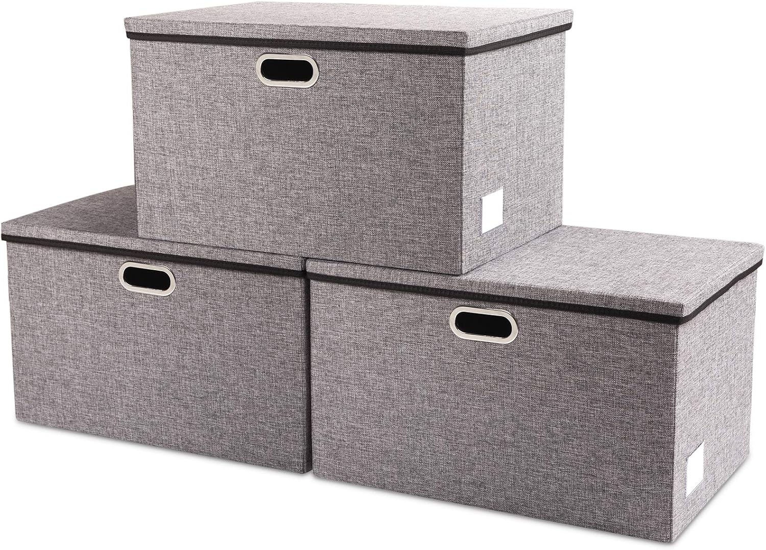 PRANDOM Large Collapsible Storage Bins with Lids 3-Pack Linen/Cotton Blend Foldable Storage Boxes Organizer Containers Baskets Cube with Cover for