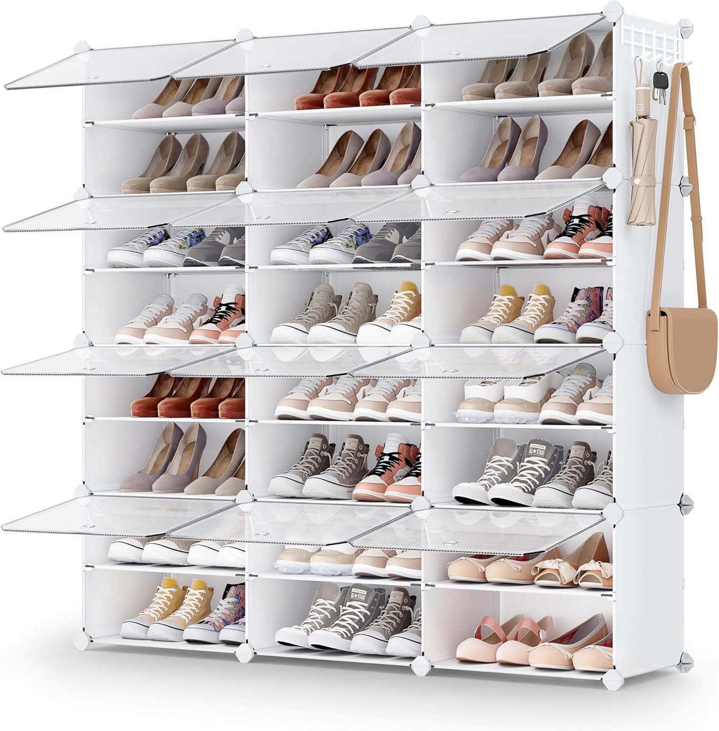 SONGMICS Shoe Rack Organizer, 8-Tier Shoe Storage Cabinet for Closet and Entryway, Holds 32 Pairs of Shoes, Adjustable