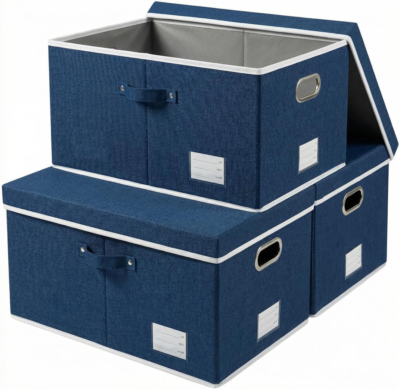 PRANDOM Large Collapsible Storage Bins with Lids 3-Pack Linen/Cotton Blend Foldable Storage Boxes Organizer Containers Baskets Cube with Cover for
