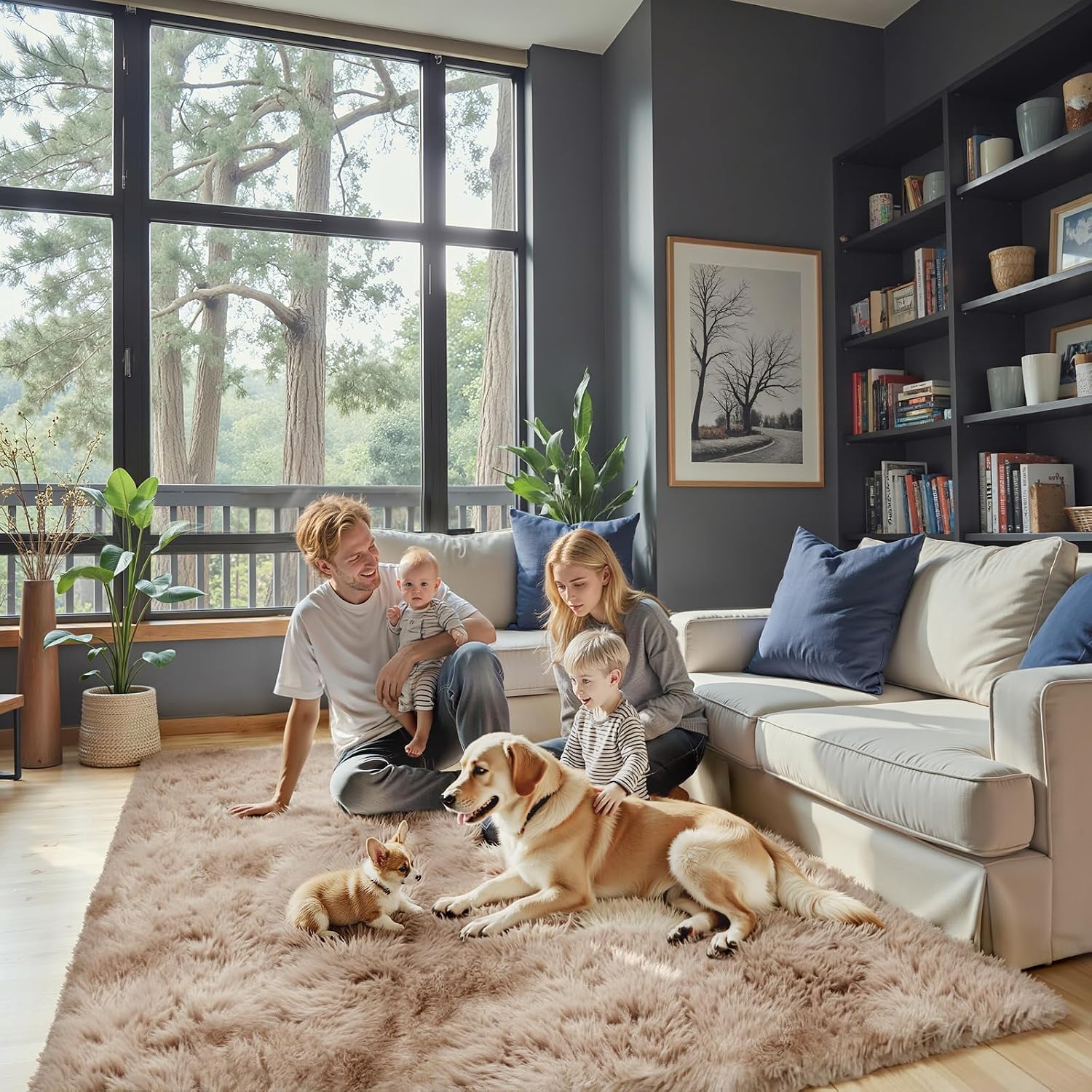 junhejiamei Area Rugs 9x12 Living Room, Large Area Rug Shaggy Carpet Soft Plush Furry Bedside Rug