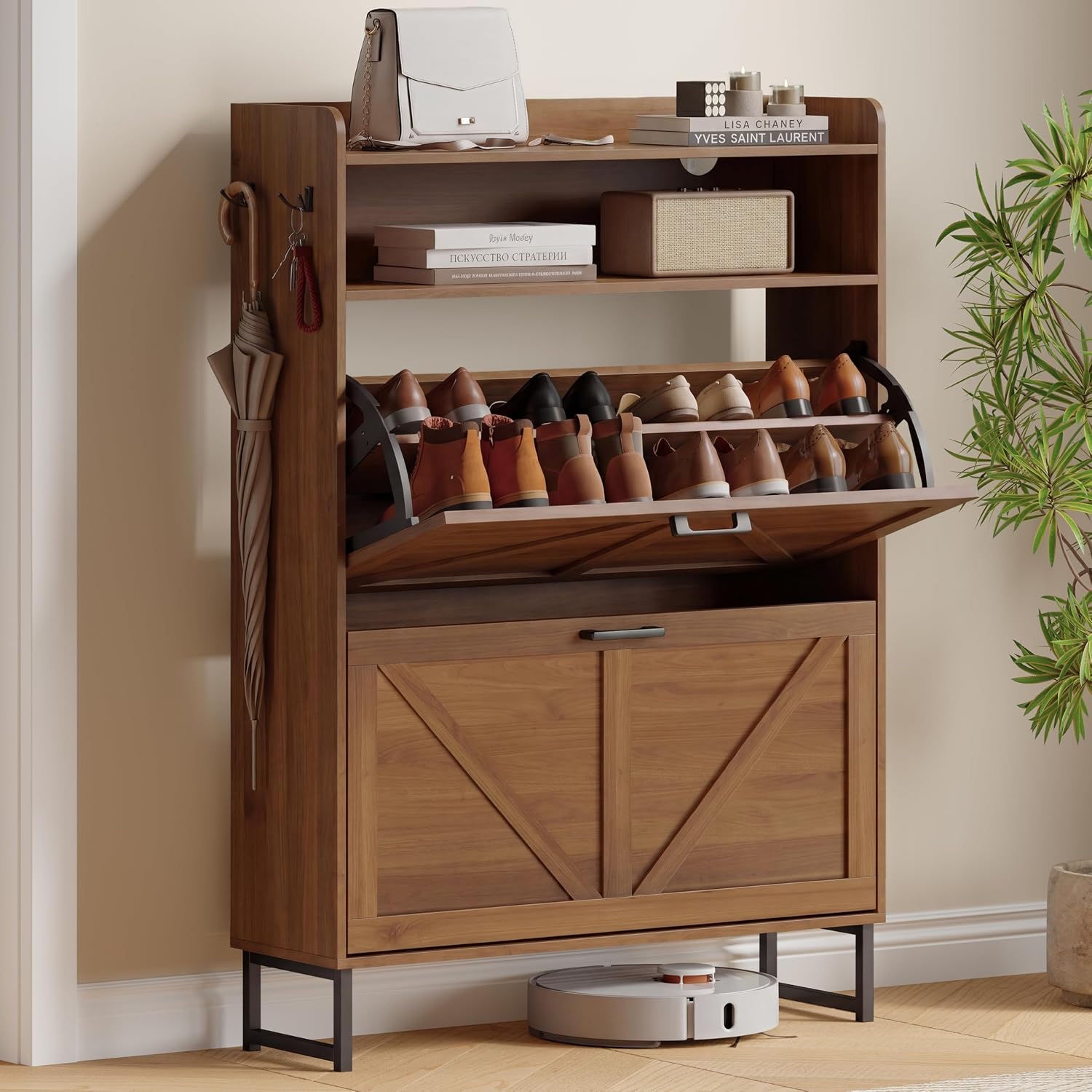 Shoe Cabinet with 2 Flip Drawers, Freestanding Hidden Shoe Storage Organizer for Entryway