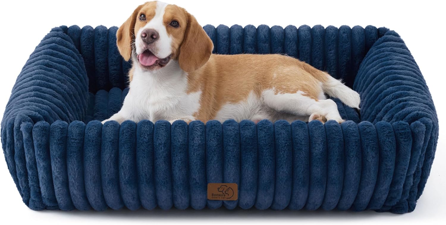 Bedsure ComfyFleece™ Cute Dog Beds Large Sized Dog Washable, 36in Blush Pink, Furry Big Square Pet Beds, Washable Aesthetic