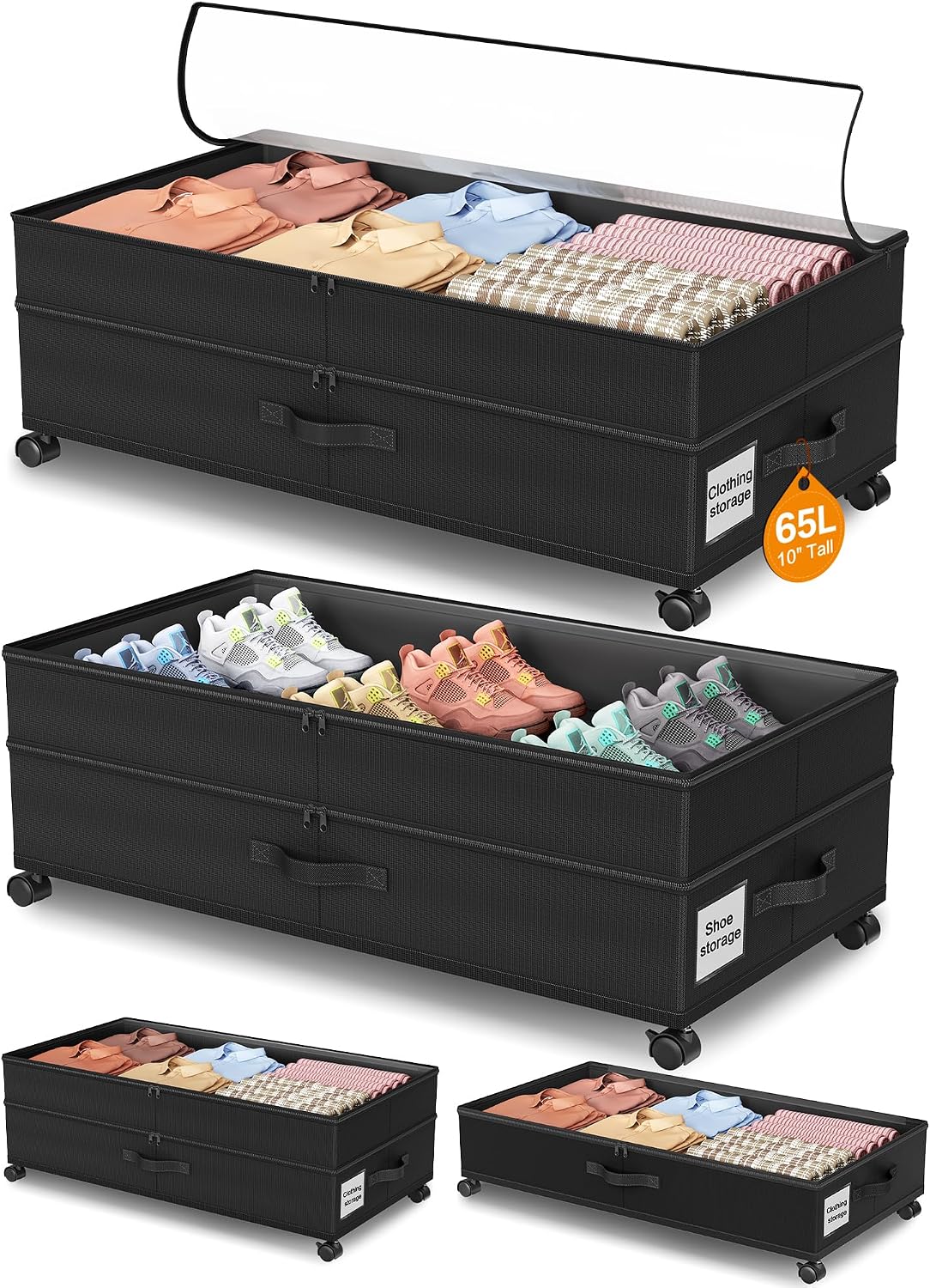 LeArex Under Bed Storage Containers with Wheels 2 Pack Underbed Shoe Storage Bedroom Storage Bins Organizer Large Capacity Under Bed Storage with Lid