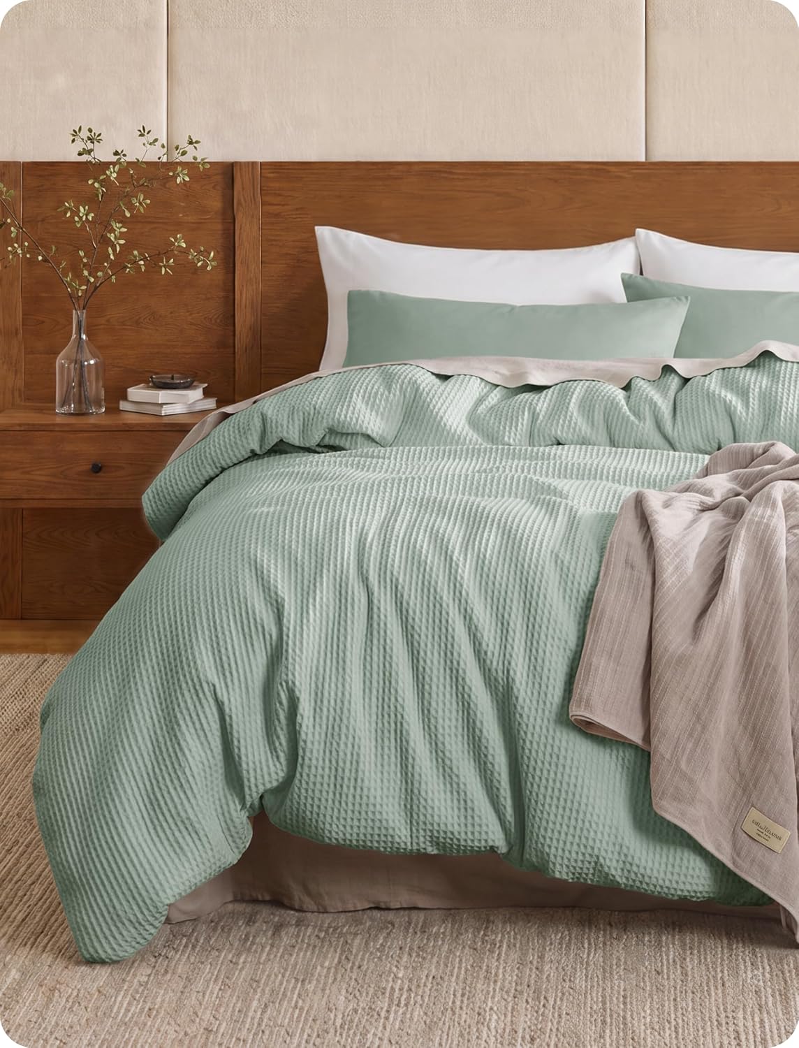 Bedsure Cotton Duvet Cover Queen - 100% Cotton Waffle Weave Coconut White Duvet Cover Queen Size, PureWoven Breathable Bedding Set for All Season
