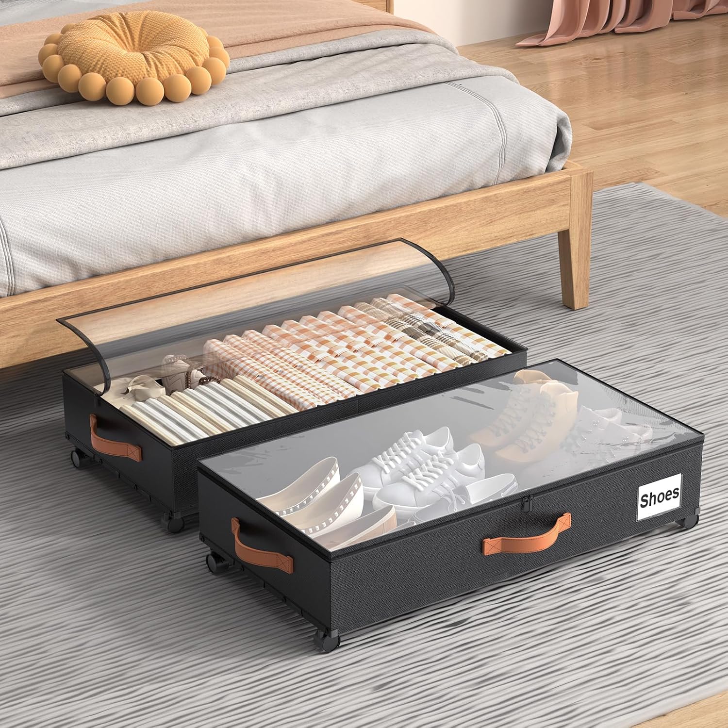 Eastherry Under Bed Storage Containers with Wheels Large Underbed Shoes Blankets Clothes Toy Storage Drawers for College Dorms Bedrooms Nursery, Black