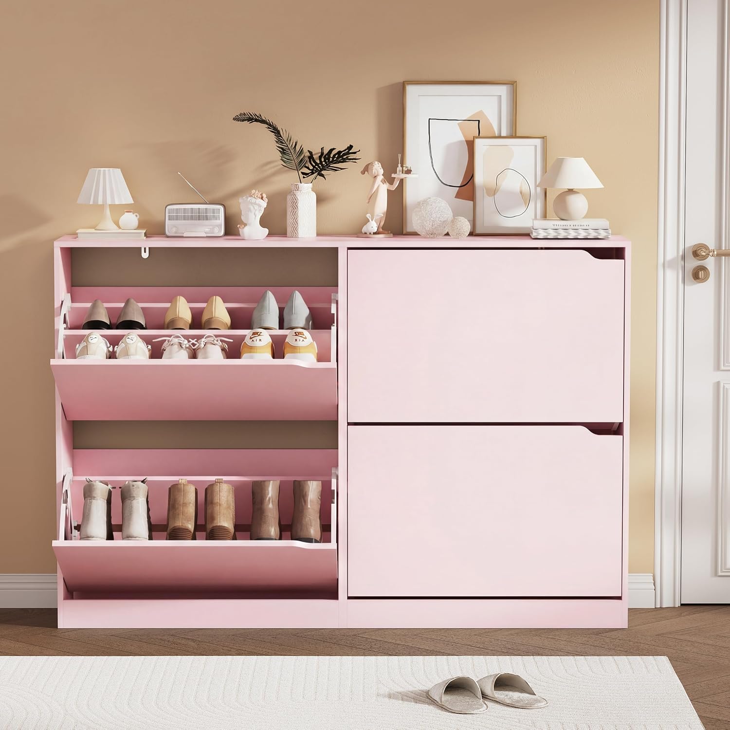 Shoe Storage Cabinet, Wood Shoe Organizer for Entryway with 3 Flip Drawers, Freestanding Shoe Rack with Adjustable Shelf