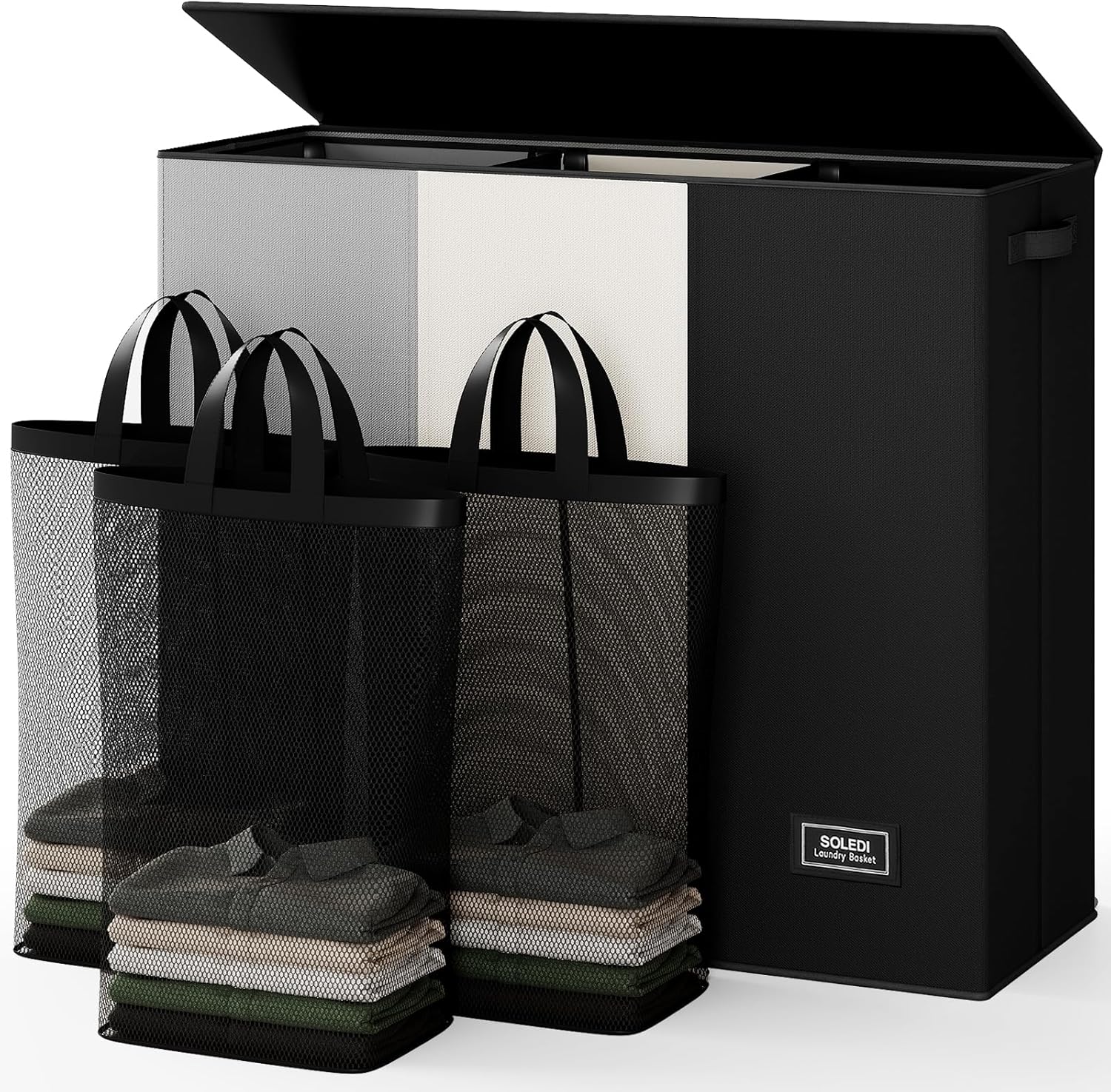 SOLEDI 180L Laundry Hamper 3 Section, Extra Large Laundry Hamper with Lid, Dirty Clothes Hamper with Sturdy Handle