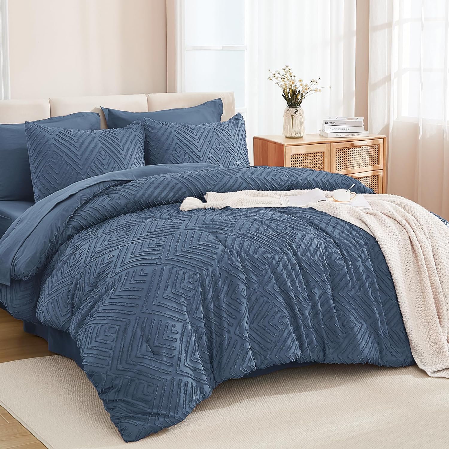 Andency King Size Comforter Set Burnt Orange - 7 Pieces Bed in a Bag King Boho Terracotta Bedding Comforter Sets, Rust Tufted Bed Set with Comforter