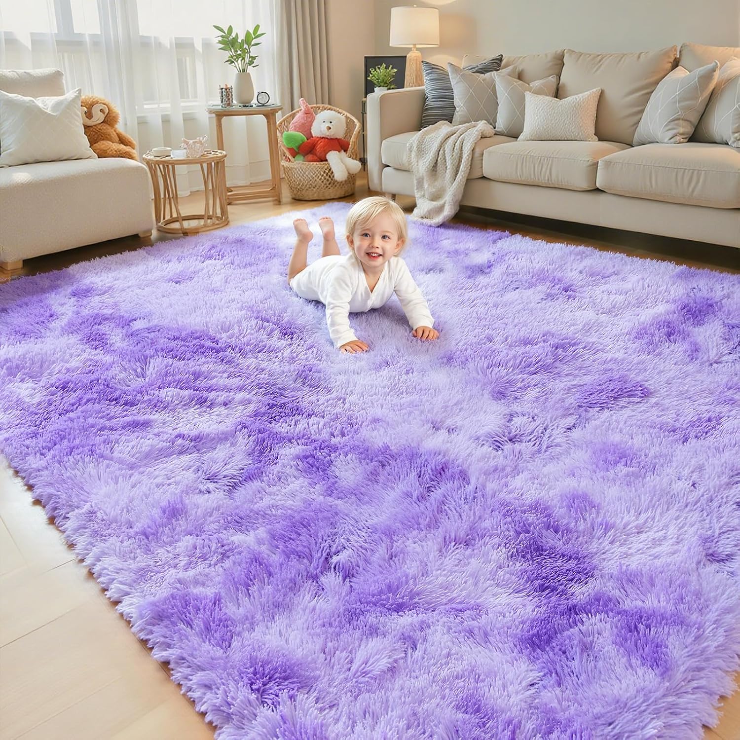 junhejiamei Area Rugs 9x12 Living Room, Large Area Rug Shaggy Carpet Soft Plush Furry Bedside Rug