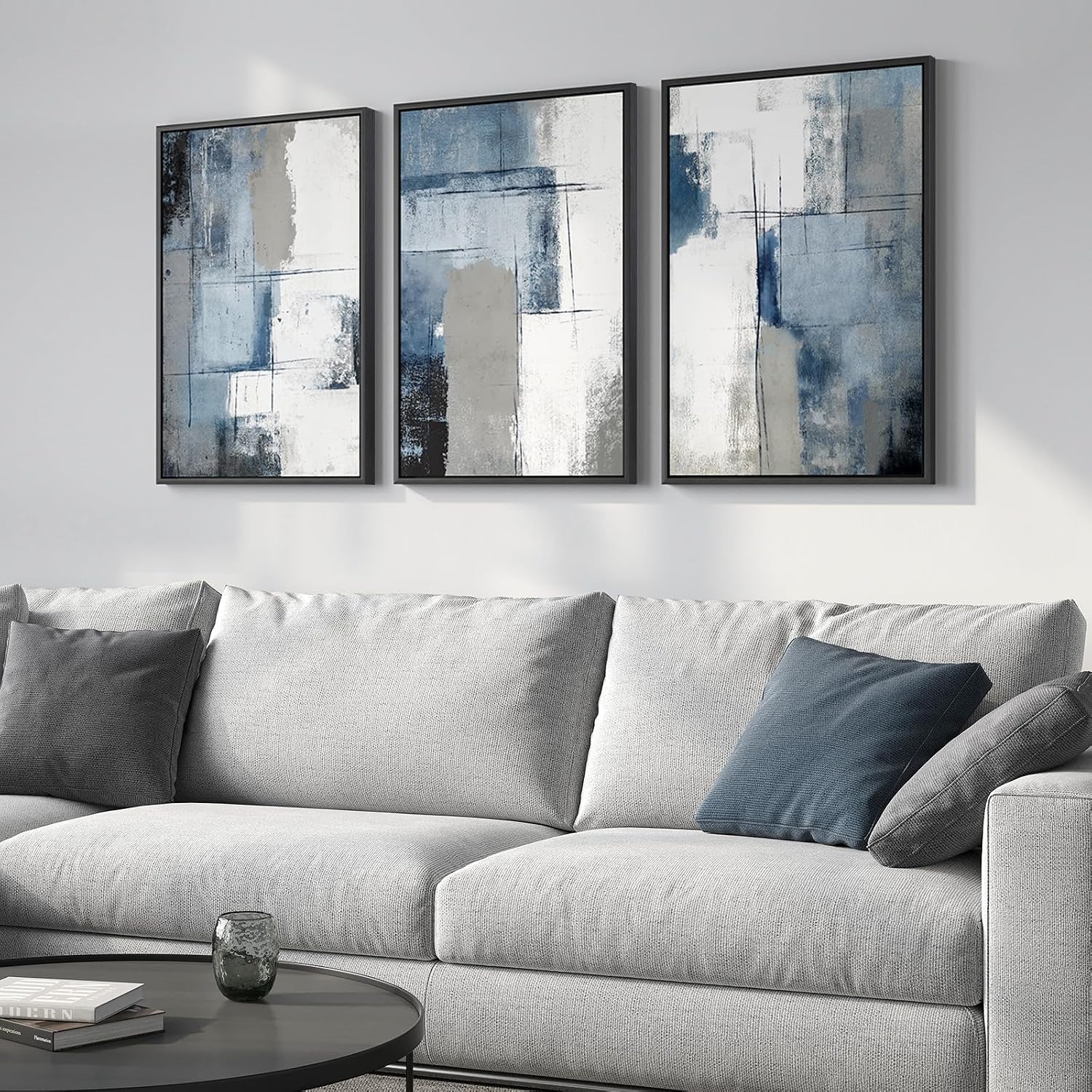 Large Framed Boho Modern Neutral Abstract Wall Art for Living Room, 3 Piece Black and White Canvas Prints Paintings Artwork for Walls