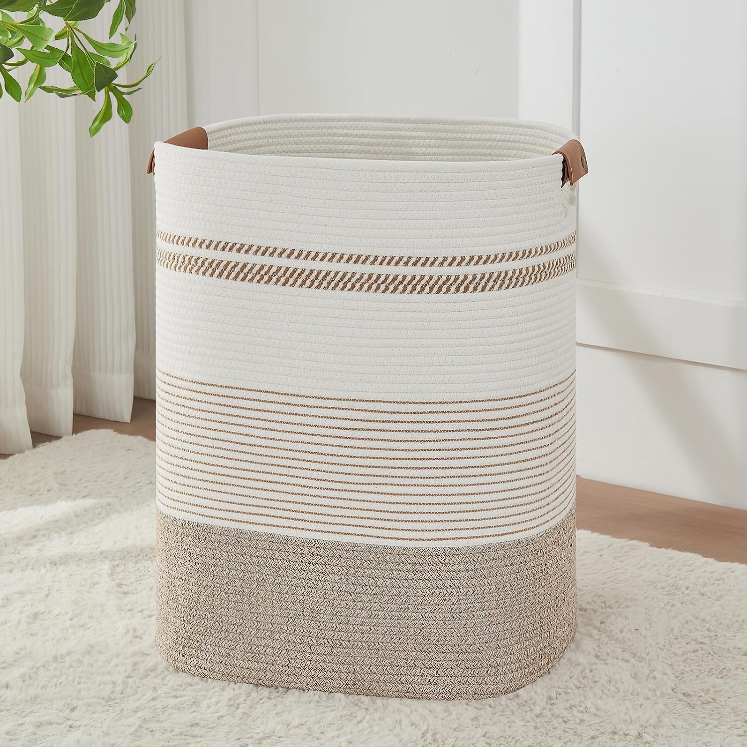 AINUOQI Large Laundry Hamper Basket, 85L Cotton Rope Woven Storage Bin for Blankets, Dirty Clothes Toys