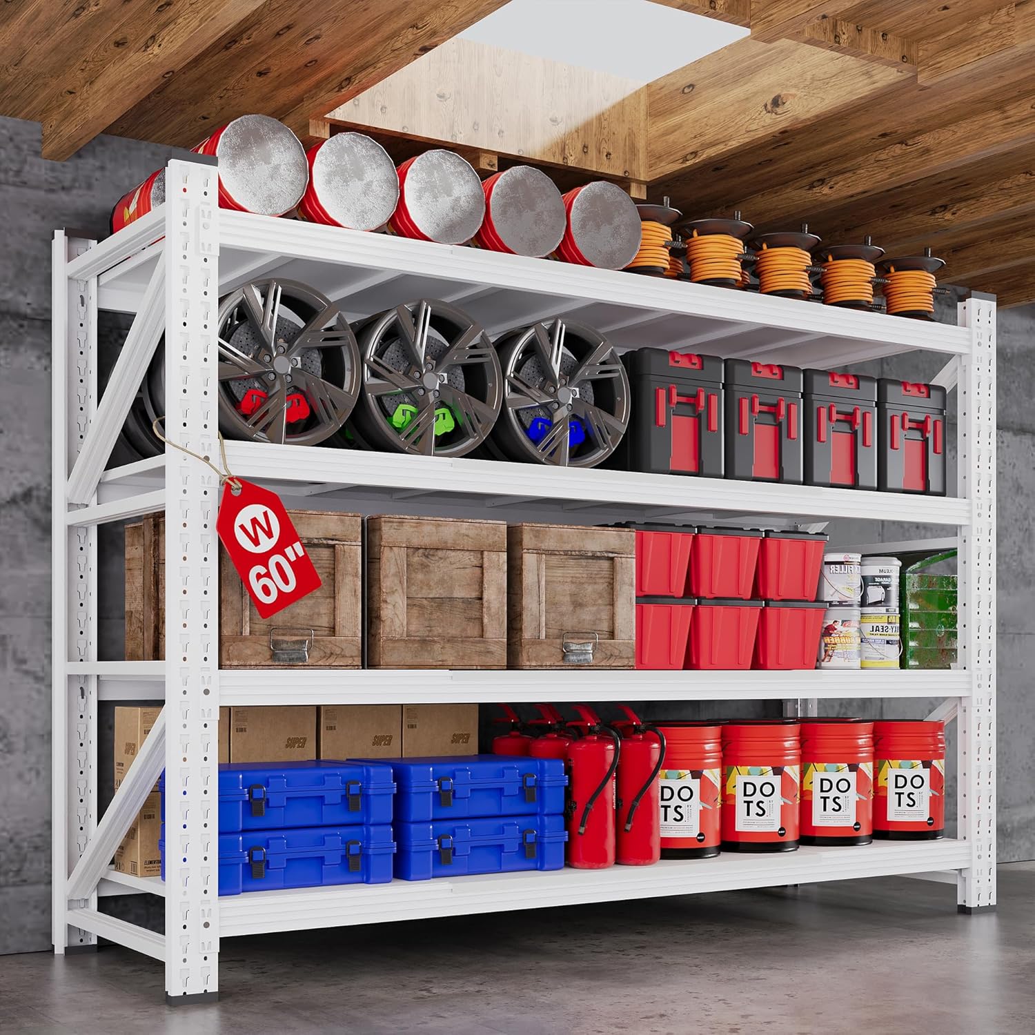 79"W Garage Shelving Heavy Duty, 6000LBS Metal Storage Shelves, 24" Deep Storage rack shelf, Steel Tall Industrial Shelving