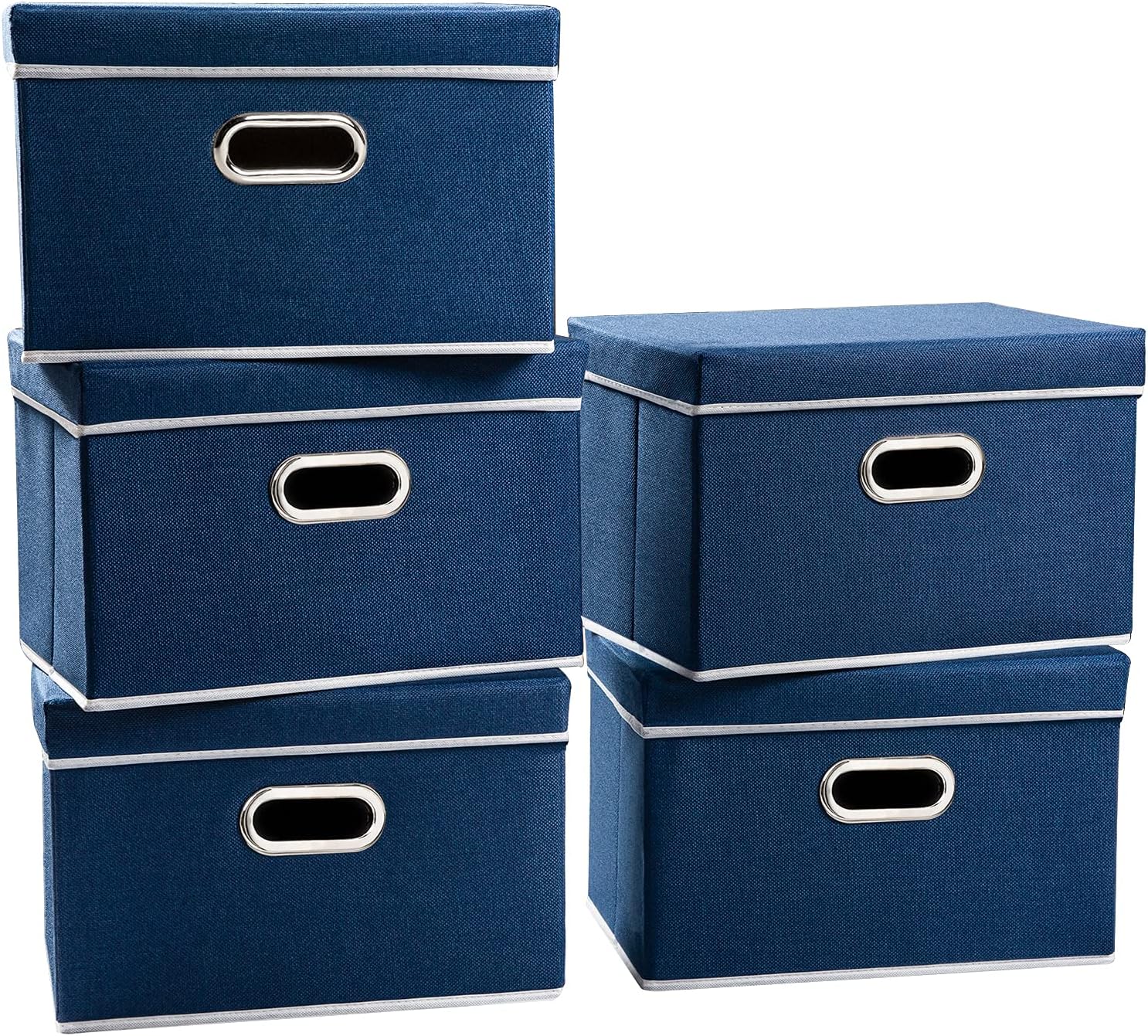 PRANDOM Large Collapsible Storage Bins with Lids 3-Pack Linen/Cotton Blend Foldable Storage Boxes Organizer Containers Baskets Cube with Cover for
