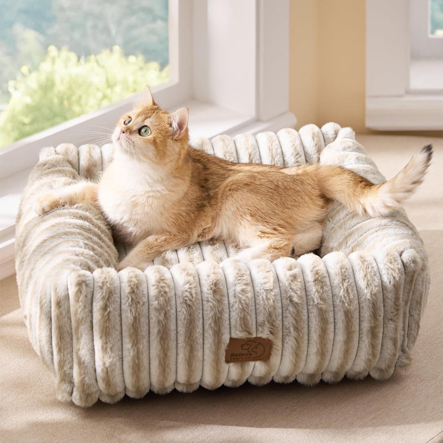 Bedsure ComfyFleece™ Cute Dog Beds Large Sized Dog Washable, 36in Blush Pink, Furry Big Square Pet Beds, Washable Aesthetic