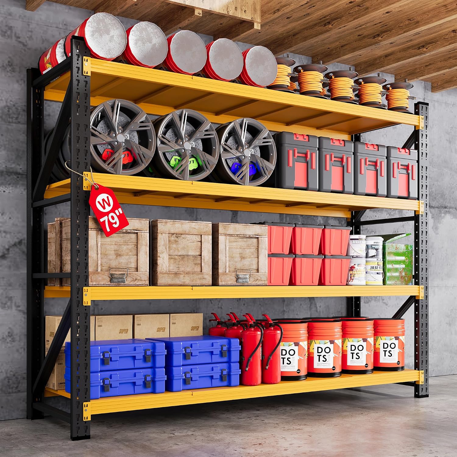 79"W Garage Shelving Heavy Duty, 6000LBS Metal Storage Shelves, 24" Deep Storage rack shelf, Steel Tall Industrial Shelving